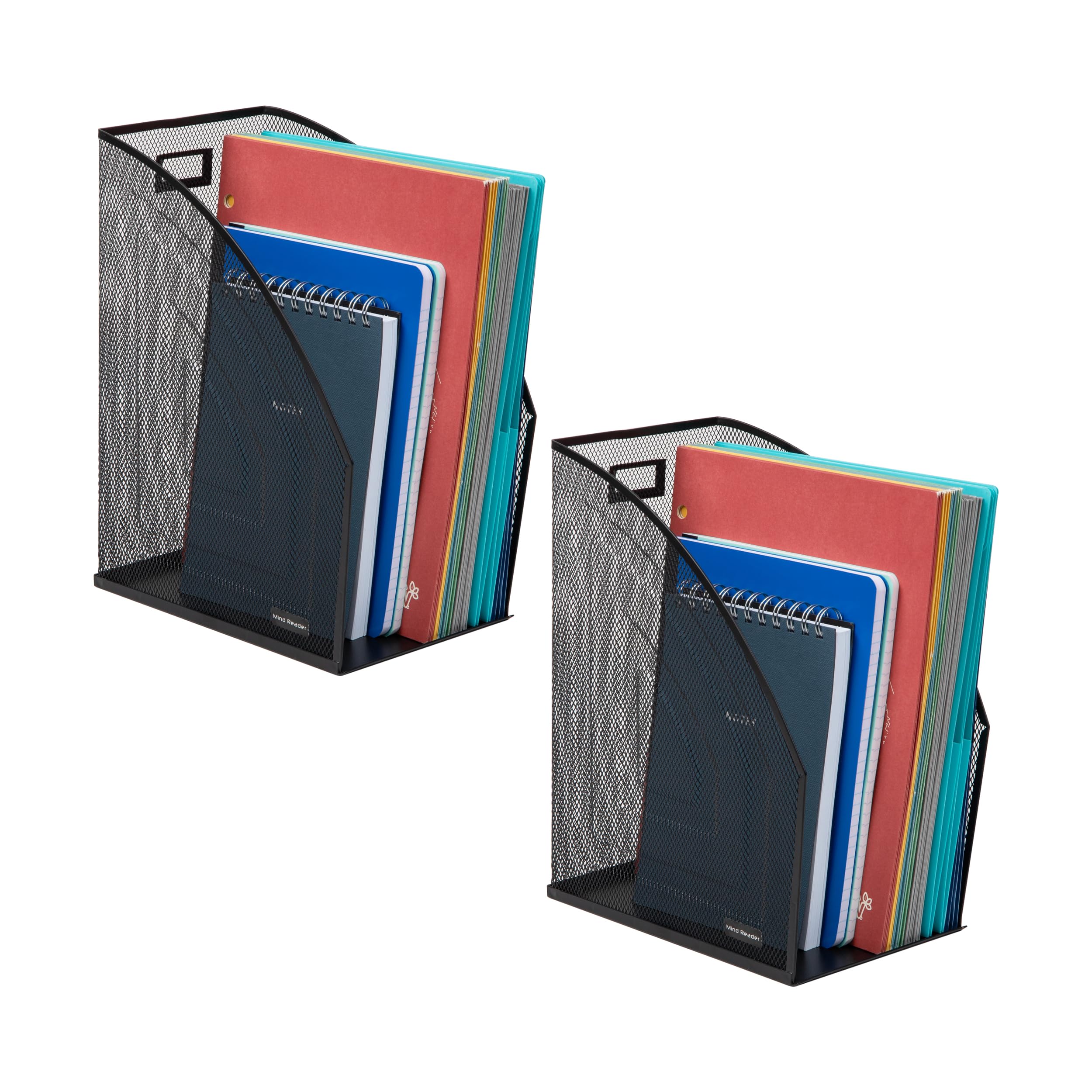 Mind Reader Vertical File Storage, Set of 2, Desktop Organizer, Workspace, Office, Metal Mesh, 6.25 L x 10 W x 12.5 H, Black