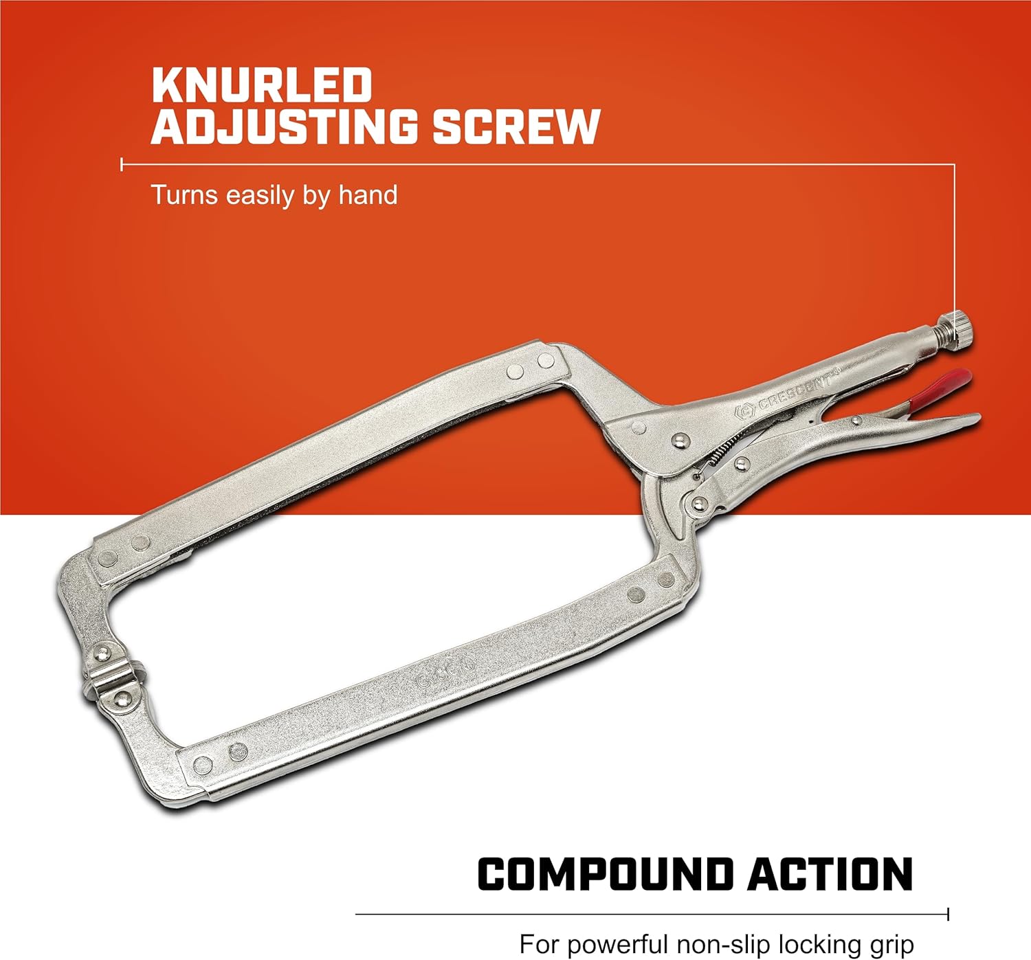 Crescent Locking C-Clamp - Heavy-Duty, Adjustable Metal Clamp with Compound Action & Hex Key Receiver - C18CCSN - 18", Red