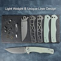 SENCUT Crowley Pocket Knife Button Lock Folding Knife for EDC, Natural G10 Handle Stonewashed D2 Blade Foldable Knife