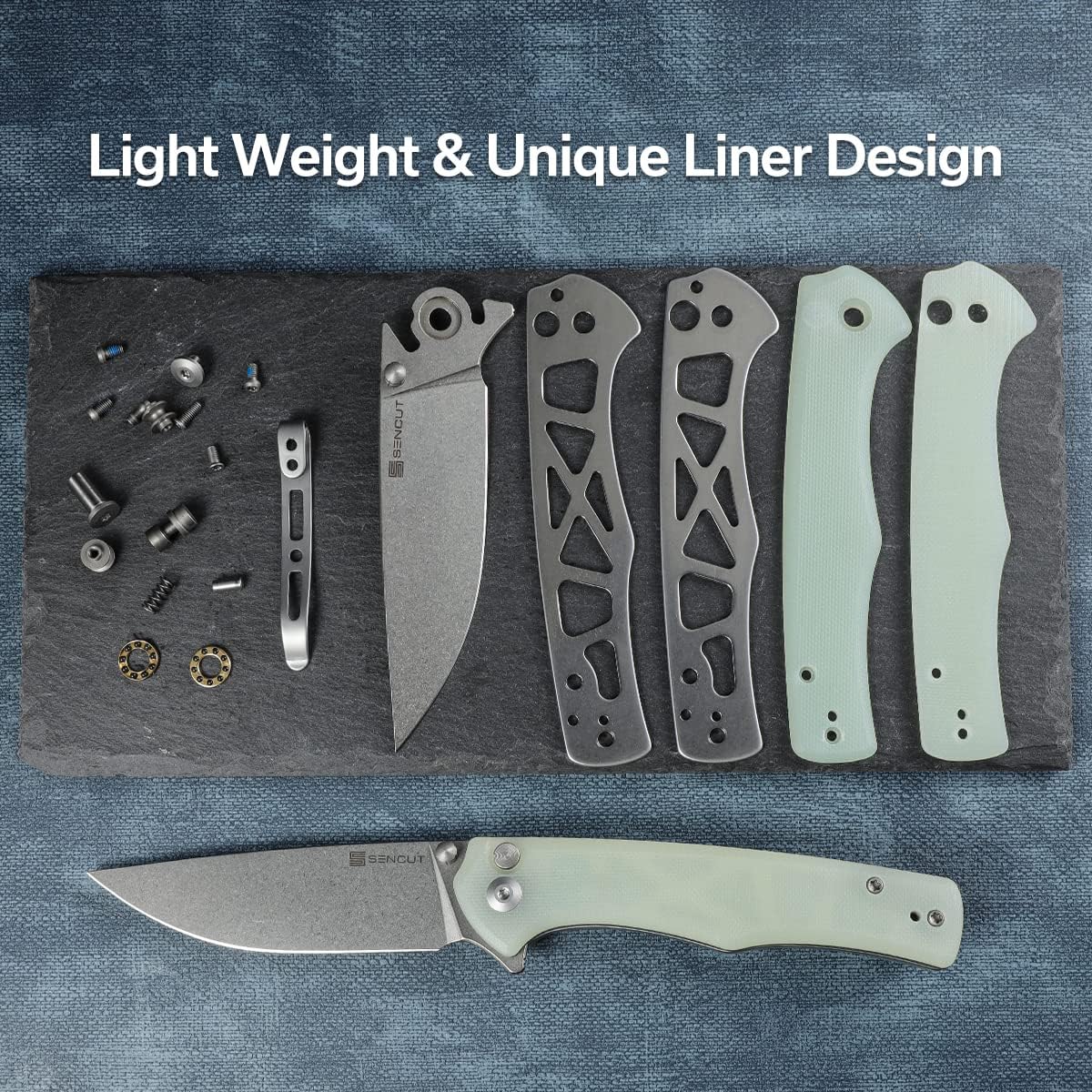 SENCUT Crowley Pocket Knife Button Lock Folding Knife for EDC, Natural G10 Handle Stonewashed D2 Blade Foldable Knife