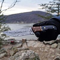 BucknBear Sharp Custom Handmade 1095 Rain Drop Damascus Fixed Blade Hunting Knife with Leather Sheath (Micarta/Wood Handle)