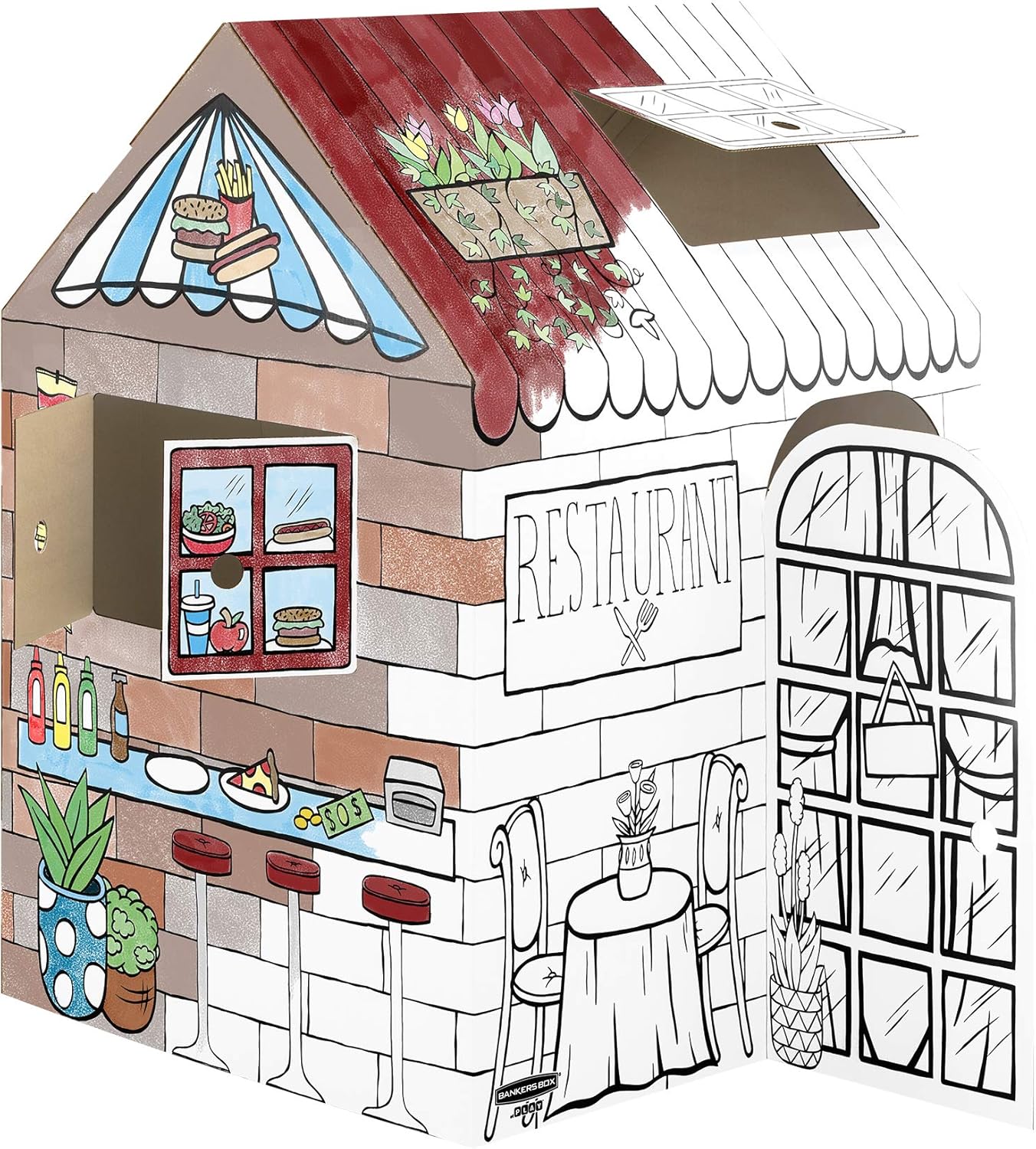 Bankers Box At Play Color-in Playhouse, Life-Size Corrugated Playhouse