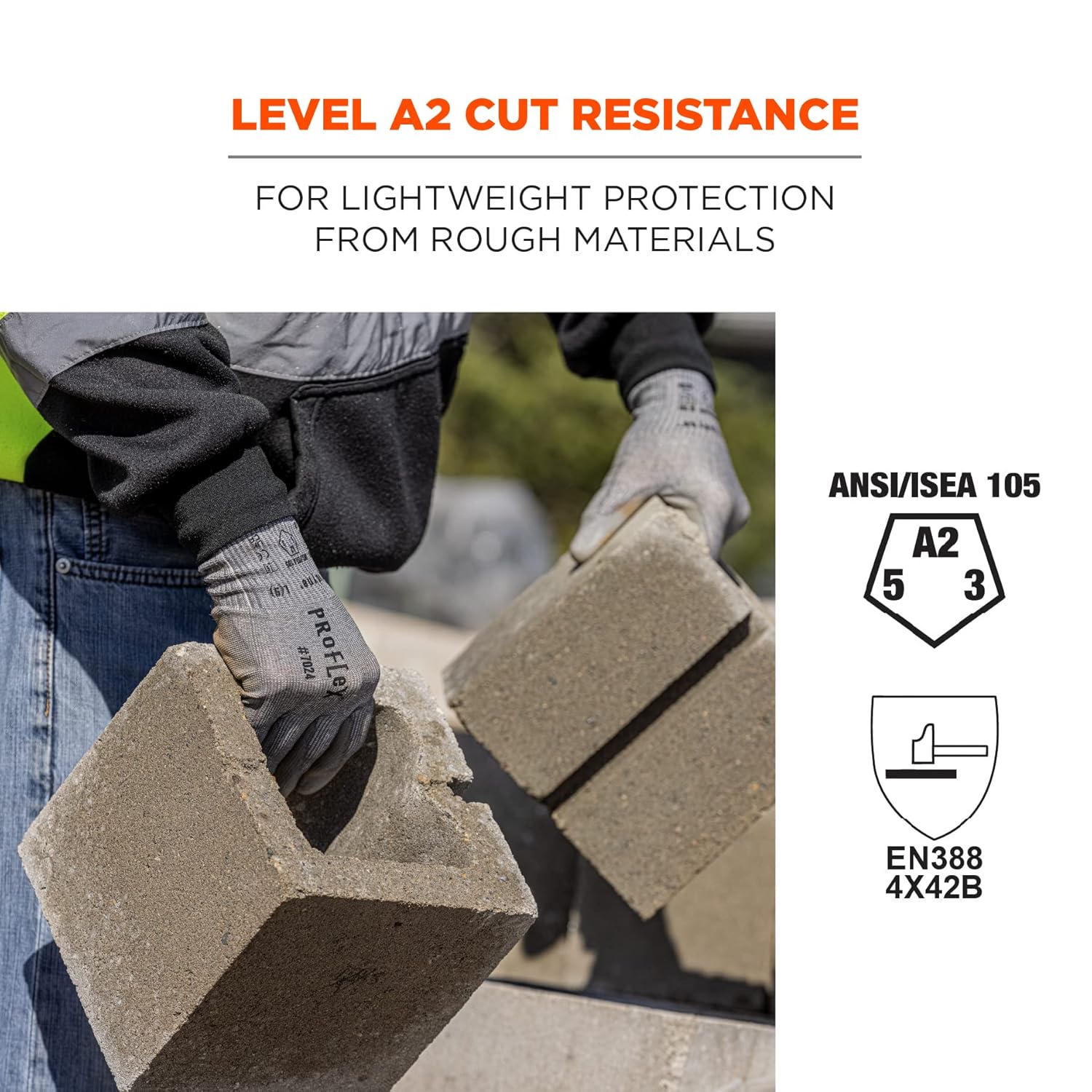 Ergodyne ProFlex 7024 Cut Resistant Work Gloves, PU Coated, 13-Gauge, ANSI A2, Touchscreen-Capable