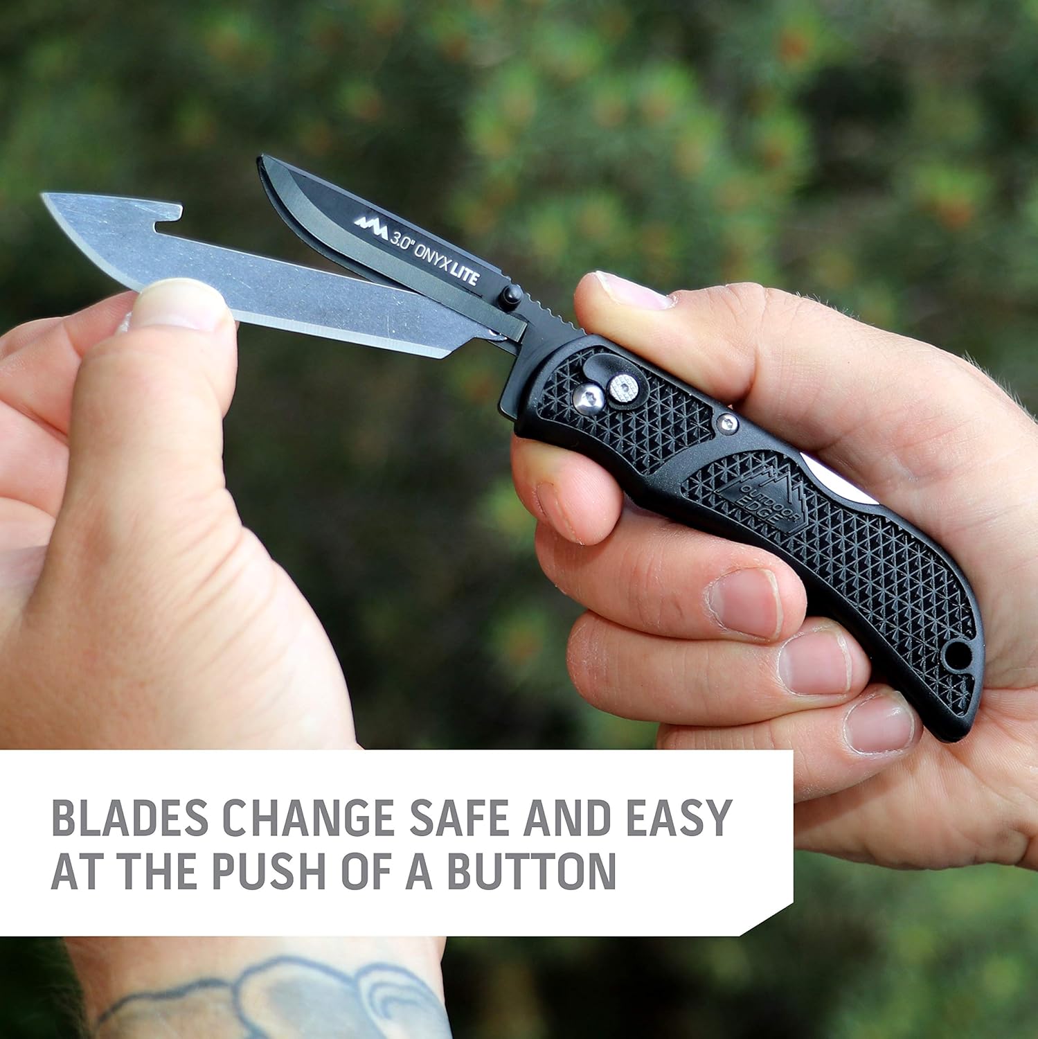 OUTDOOR EDGE Onyx EDC Folding Pocket Knife — Replaceable Blade System, Lockback and Pocket Clip
