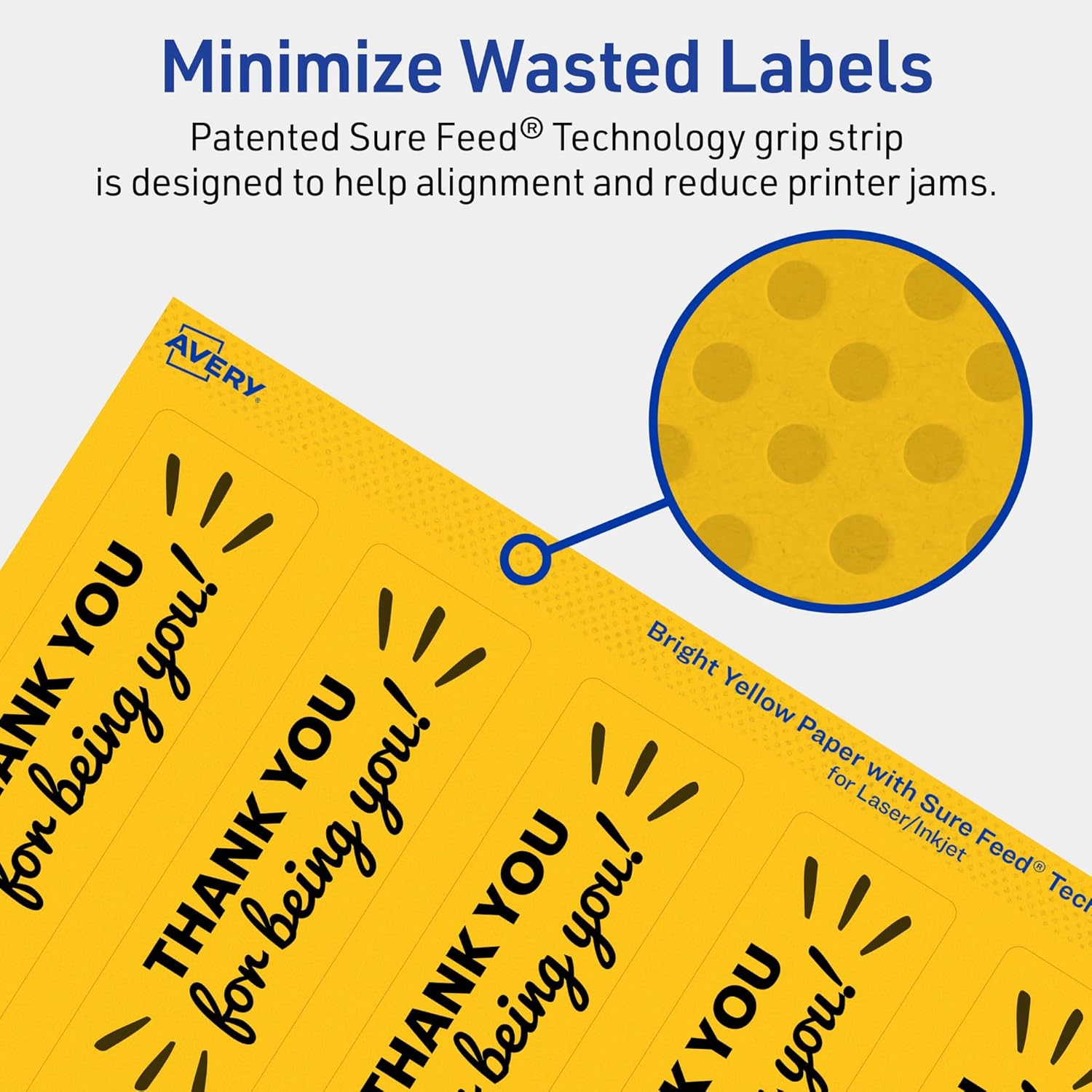 Avery Printable Rectangle Labels, Sure Feed Technology, 9-3/4" x 1-1/4", Bright Yellow, Print-to-The-Edge, Laser/Inkjet