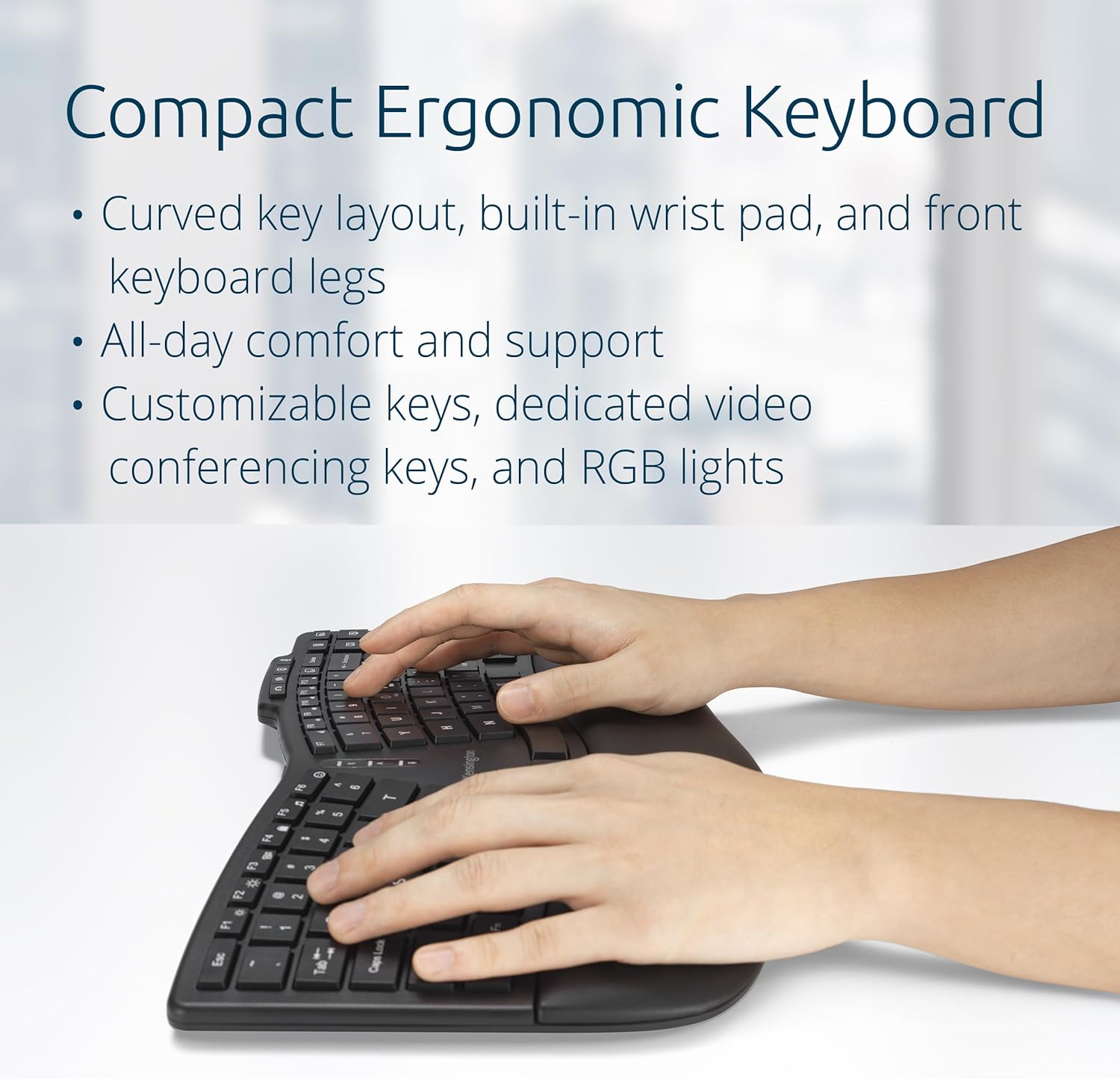 Kensington Pro Fit Ergo KM675 EQ Wireless Keyboard and Mouse, TKL Keyboard, Rechargeable Split Keyboard Ergonomic