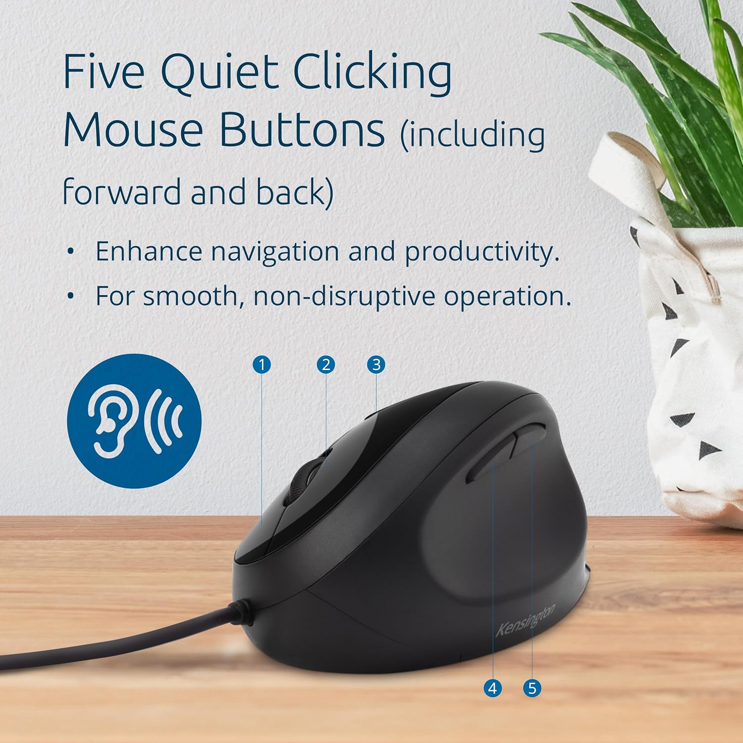 Kensington Pro Fit Ergo Wired Mouse - Cable - Black - USB - 3200 dpi - 5 Button(s)