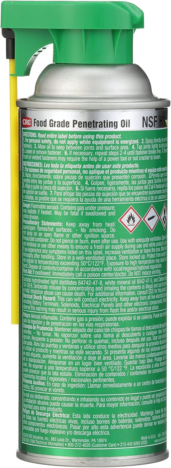 CRC Food Grade Penetrating Oil 03086 – 11 Wt. Oz., General Purpose Lubricant for Food Processing Equipment 1 Pack 11 Oz