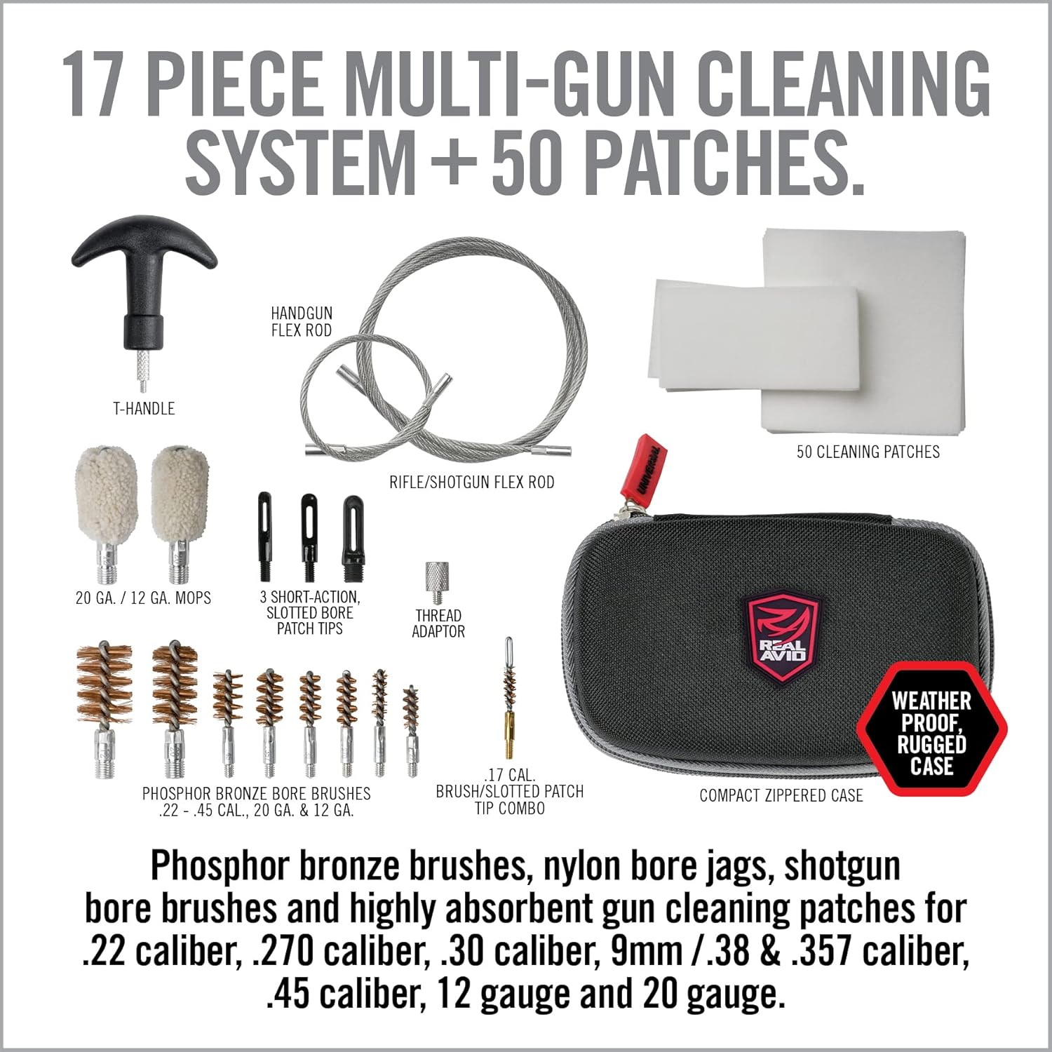 Real Avid Gun Boss Universal Cable 17-Piece Multi Caliber Gun Cleaning Kit for 12 & 20 gauge shotguns