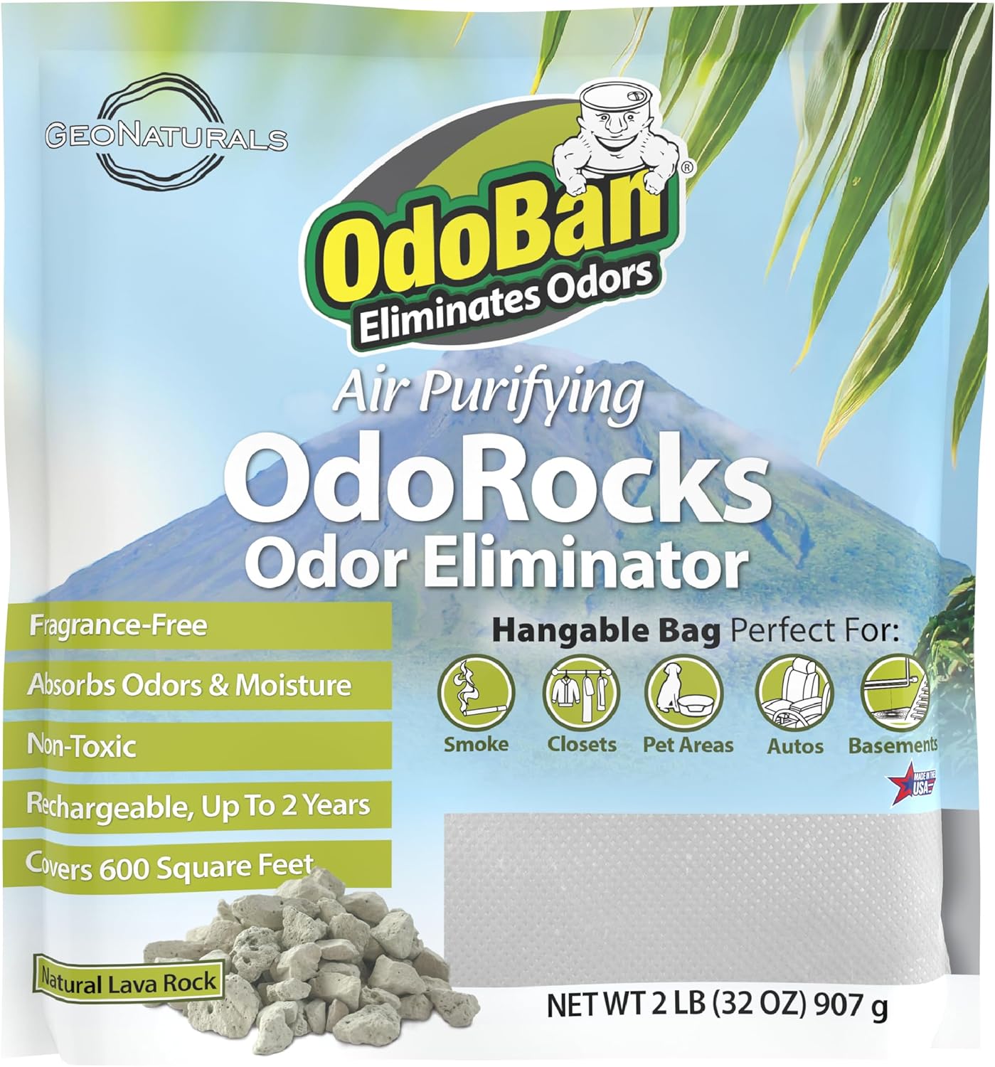OdoBan Air Purifying OdoRocks Natural Odor Eliminator Made from Natural Volcanic Rocks, Made in the USA, Fragrance Free