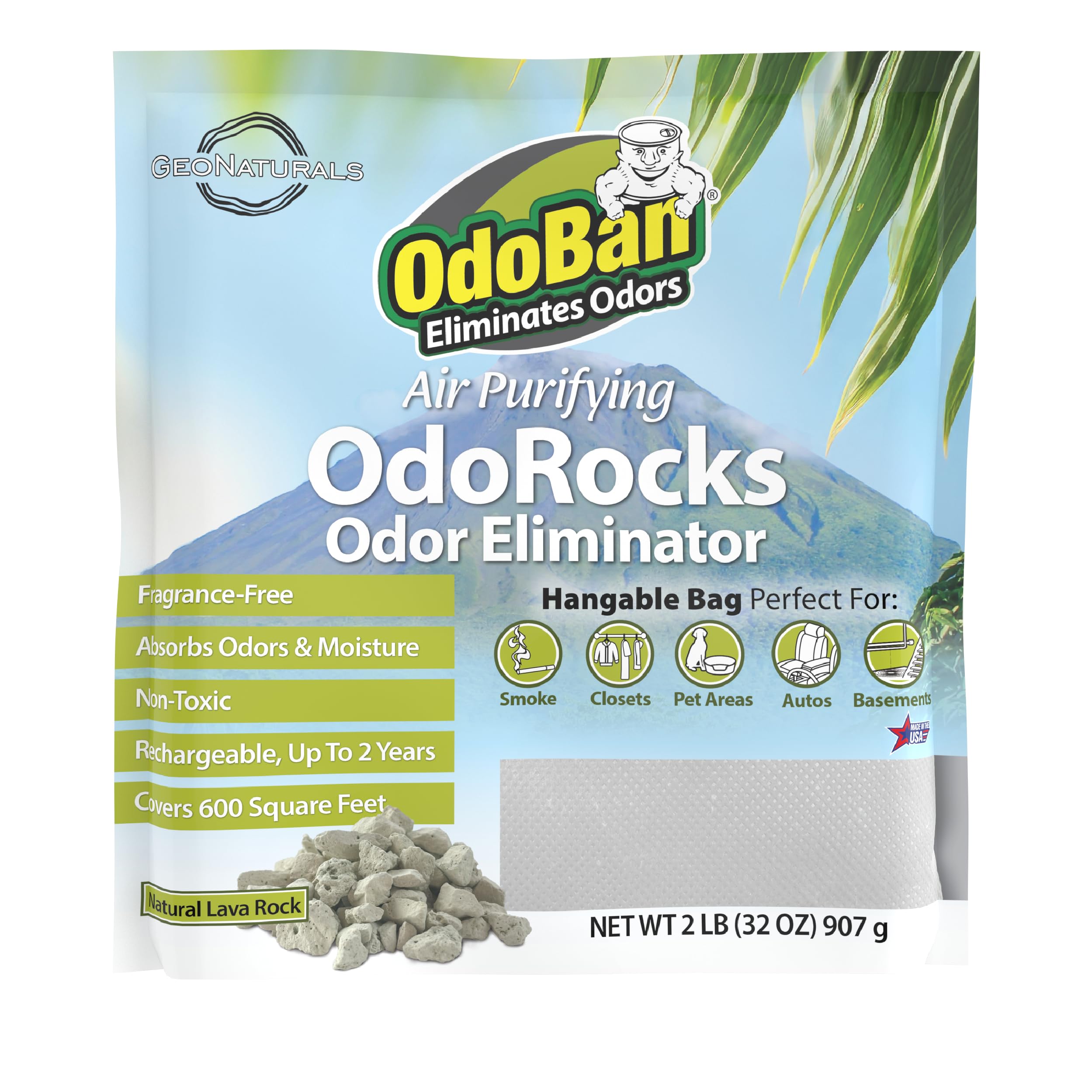 OdoBan Air Purifying OdoRocks Natural Odor Eliminator Made from Natural Volcanic Rocks, Made in the USA, Fragrance Free
