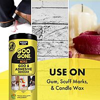 Goo Gone Clean Up Wipes Adhesive Remover - 24 Count - Removes Adhesive Residue Labels Stickers Crayon Tree Sap Gum Masking