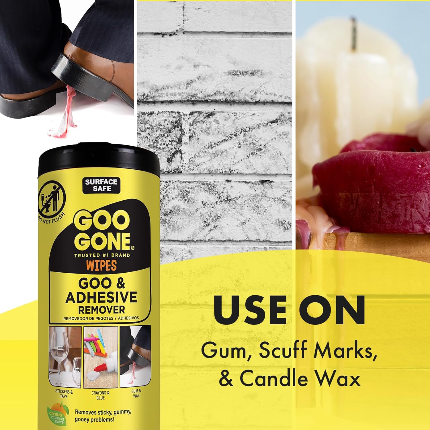 Goo Gone Clean Up Wipes Adhesive Remover - 24 Count - Removes Adhesive Residue Labels Stickers Crayon Tree Sap Gum Masking