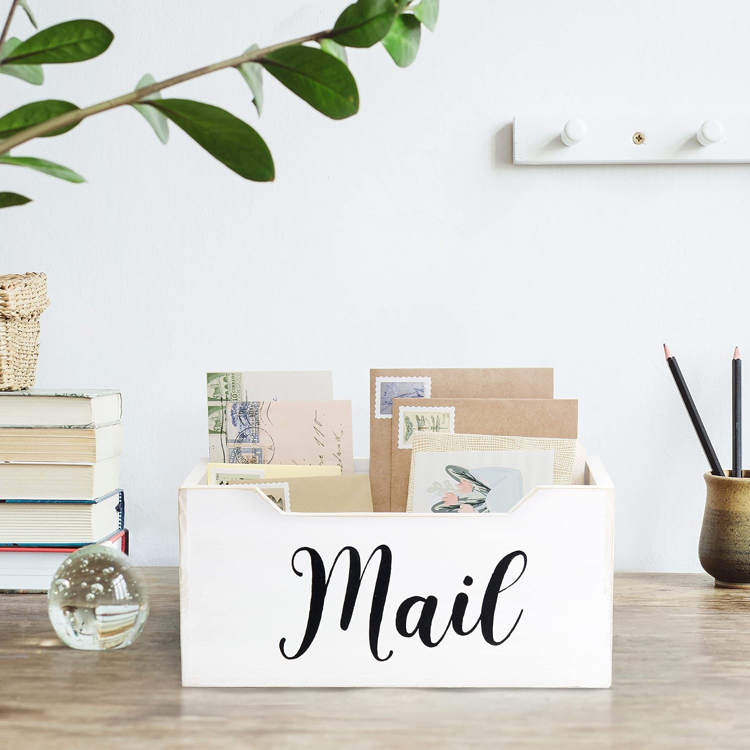 Elegant Designs Rustic Farmhouse Wooden Tabletop Mail Organizer Box