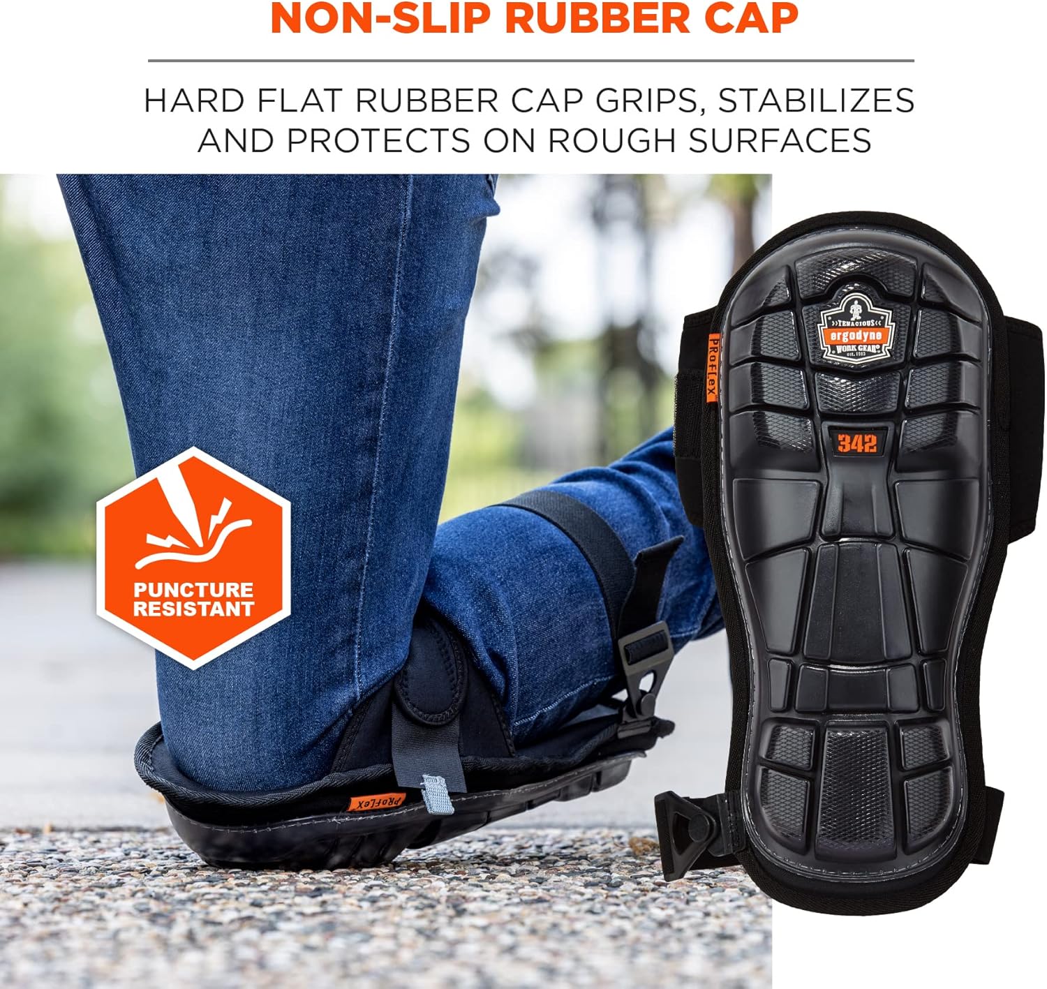 Ergodyne - 18442 ProFlex 342 Professional Knee Pads, Protective Extra Long Cap, Injected Gel Padded Technology