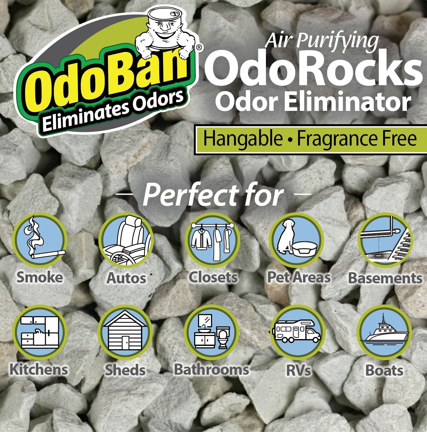 OdoBan Air Purifying OdoRocks Natural Odor Eliminator Made from Natural Volcanic Rocks, Made in the USA, Fragrance Free