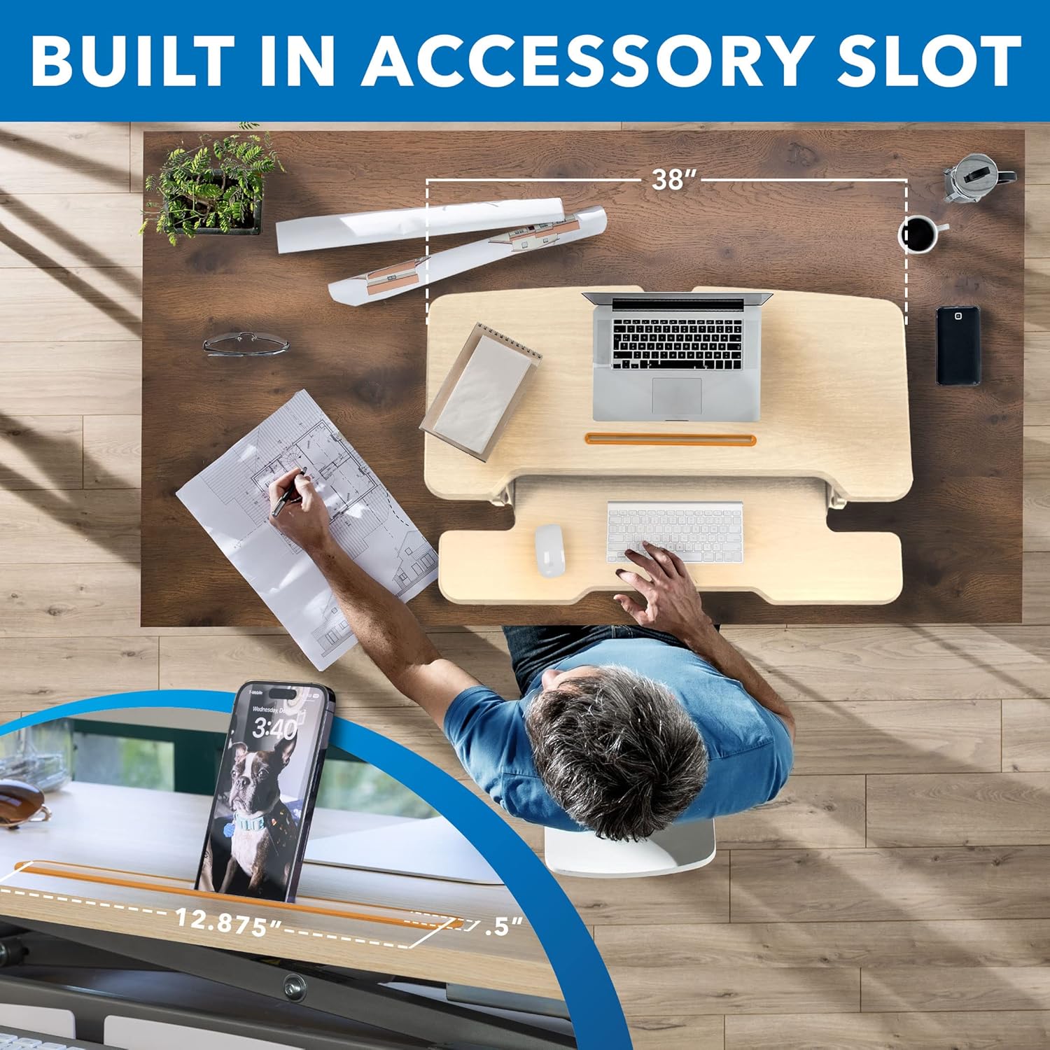 Mount-It! 38in Wide Height Adjustable Standing Desk Converter with Keyboard Tray