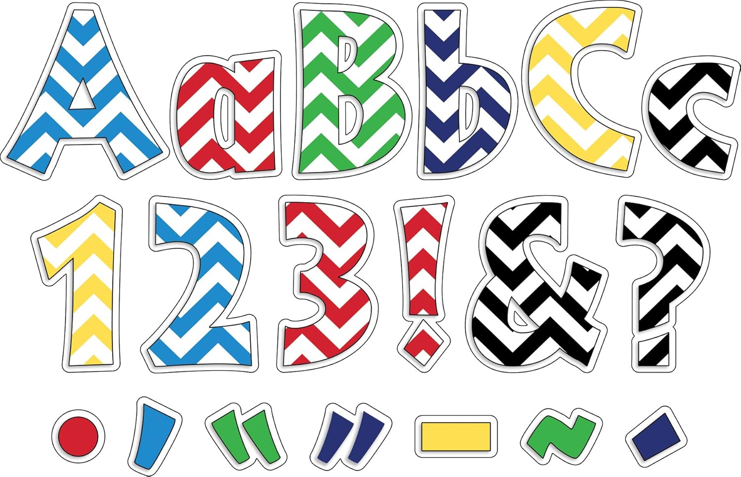 Barker Creek Letter Pop-Out Set of 2, 4" Chevron, Mixed-Design, 255 Upper and Lowercase Letters, Numbers