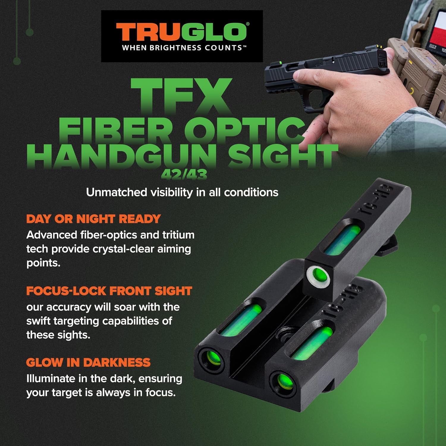 TRUGLO TFX Day/Night Handgun Sight (Tritium & Fiber-Optic)