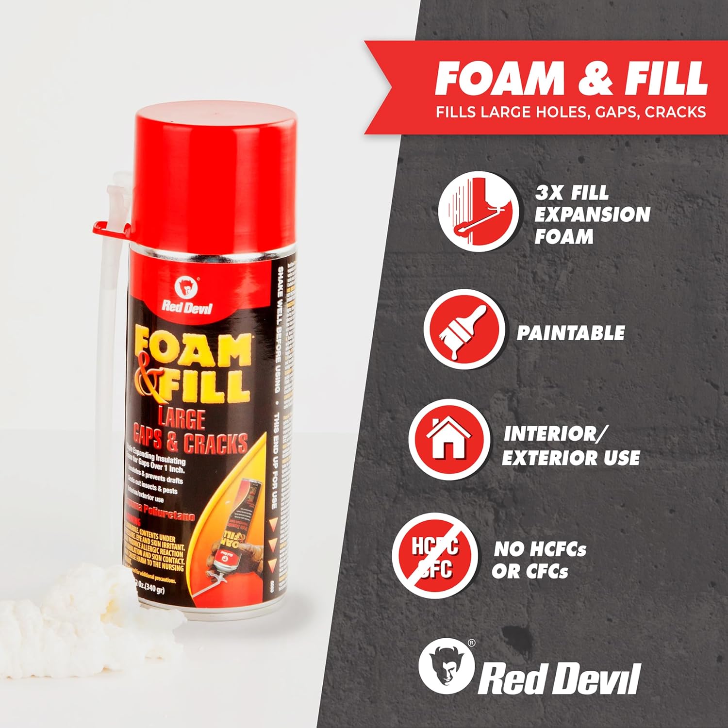 Red Devil 0909 Spray Foam, Fill Large Gaps & Cracks Expanding Insulation Polyurethane Foam Sealant, 12 Oz, Off White