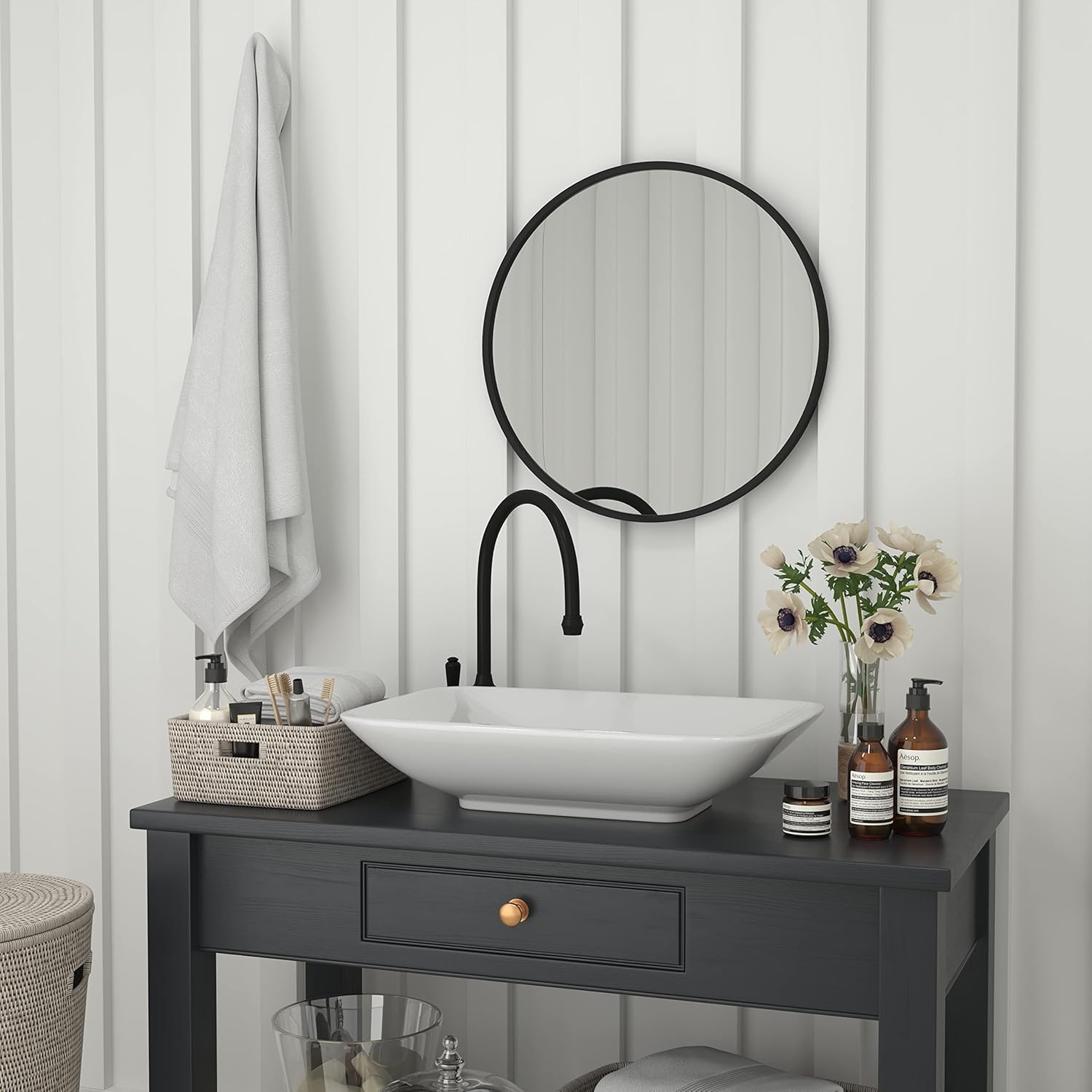Flash Furniture Julianne Large Round Wall Mirror - Black Circle Accent Mirror