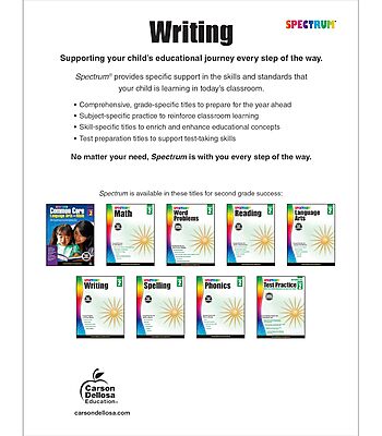 Spectrum Writing Workbook Grade 2, Ages 7 to 8, Second Grade Writing Workbook, Informative, Opinion, Letters