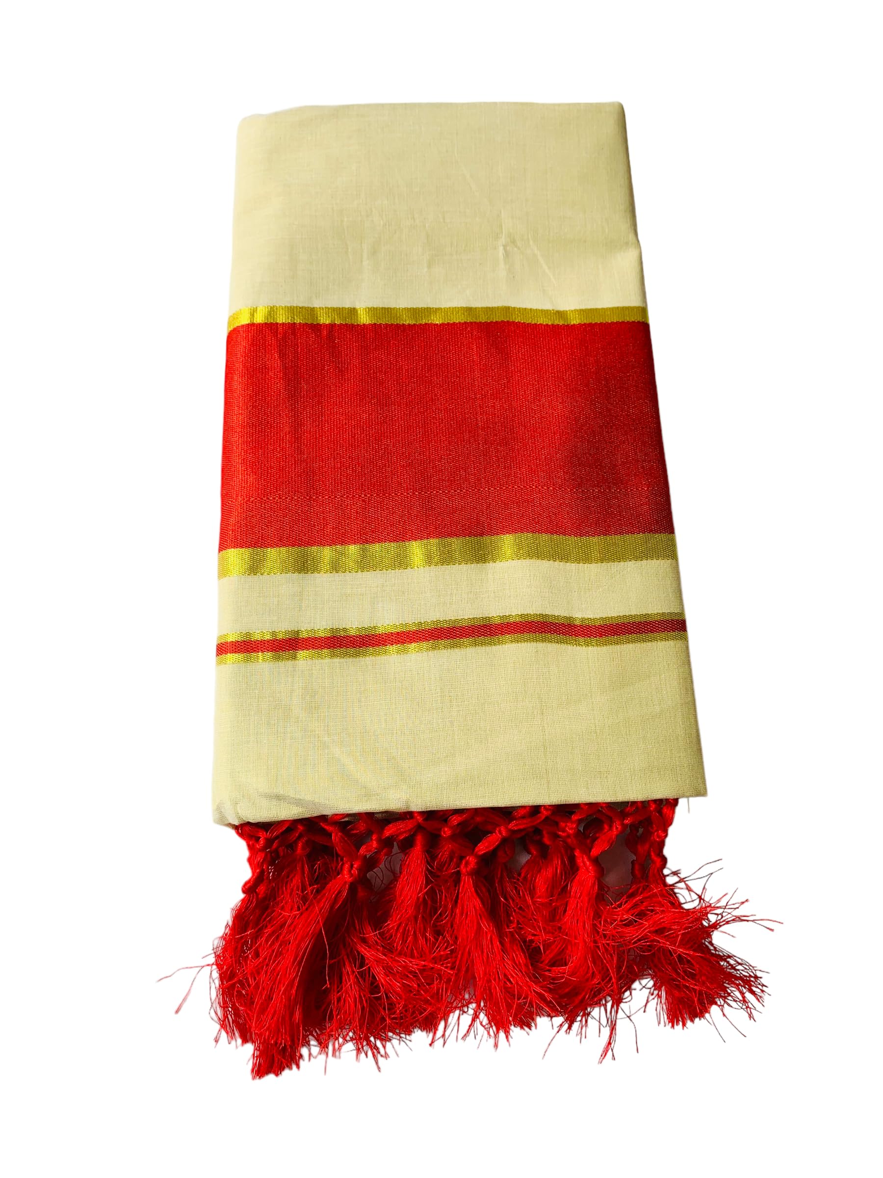 ALLUVY Kuthampully Kerala Saree |Traditional South Indian Sarees |Onam Tissue Kasavu Saree |Authentic South Cultural Sarees |Women's Plain Zari Kasavu |EKM-795 Pack -1 (Red)