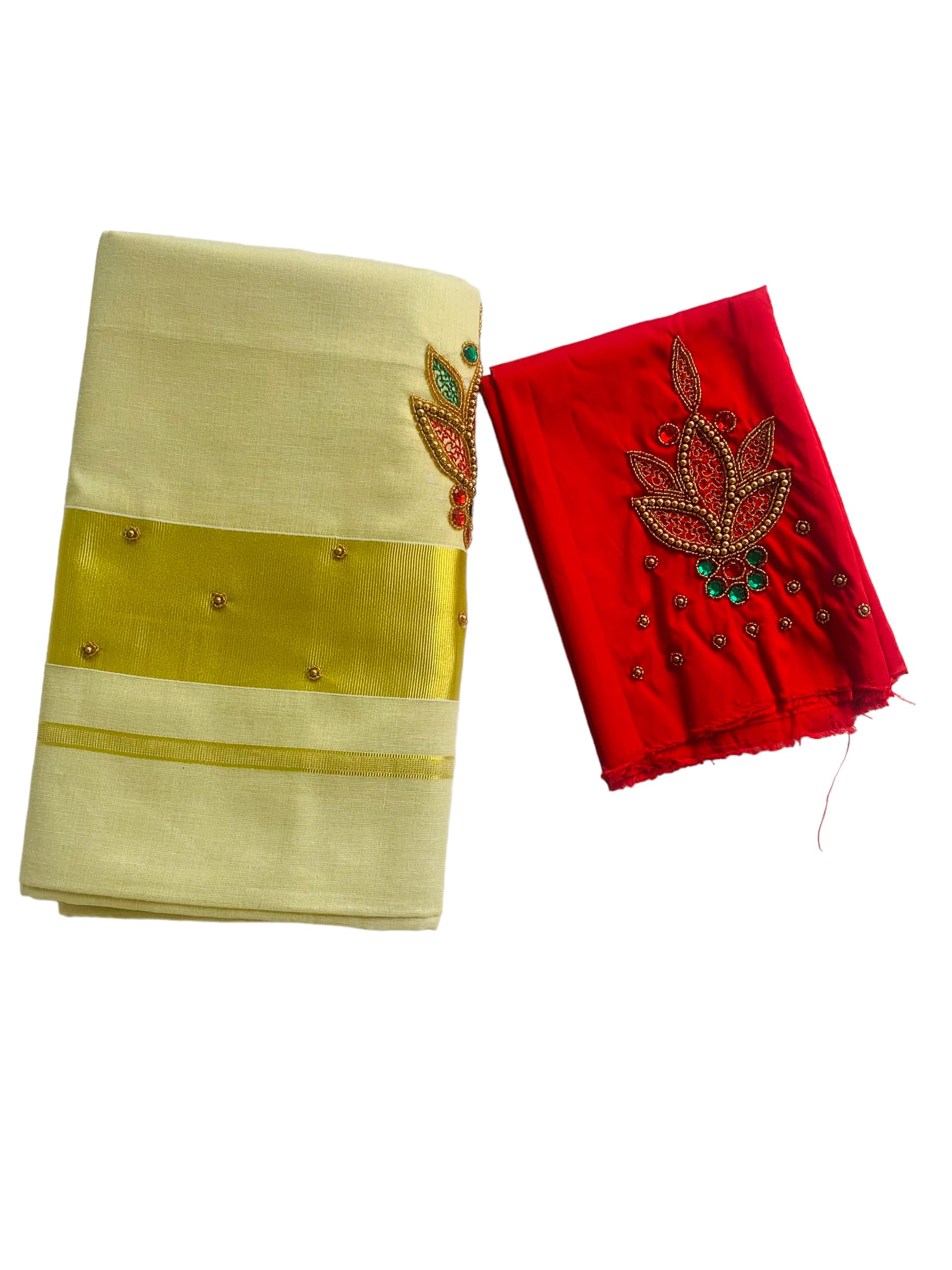 Kuthampully Kerala Kasavu Saree Tissue | Traditional South Indian Saree | Designer Indian Saree | Onam Saree - EKM-810 (Red)