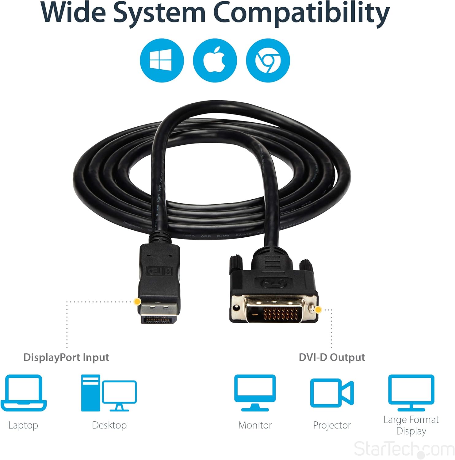 StarTech.com 6ft (1.8m) DisplayPort to DVI Cable, DisplayPort to DVI Adapter Cable, DP to DVI-D Converter
