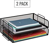 Mind Reader Stackable Paper Tray, Desktop Organizer, File Storage, Office, Metal Mesh, 13.25" L x 9.75" W x 6.25" H, 2 Pcs