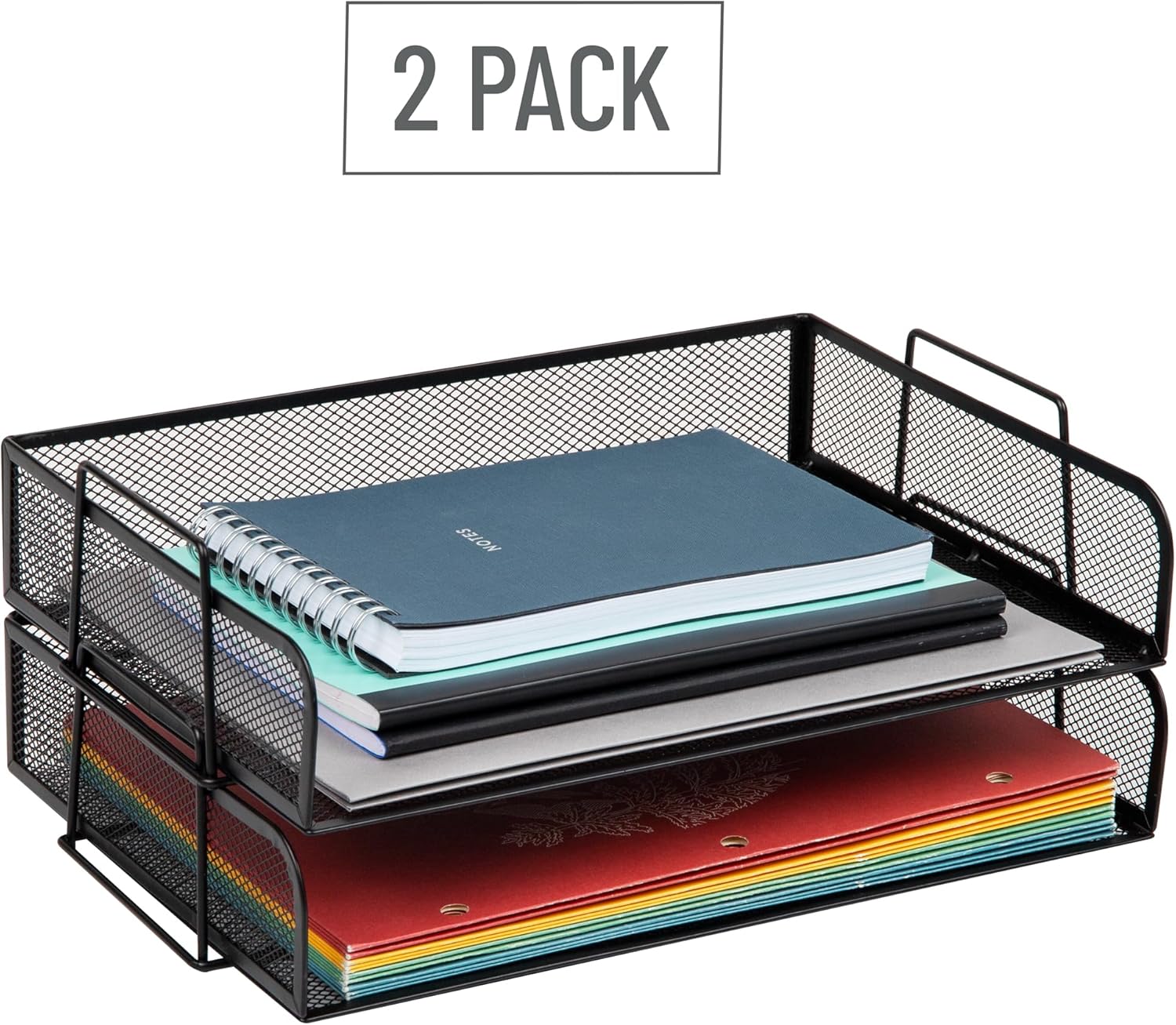 Mind Reader Stackable Paper Tray, Desktop Organizer, File Storage, Office, Metal Mesh, 13.25" L x 9.75" W x 6.25" H, 2 Pcs