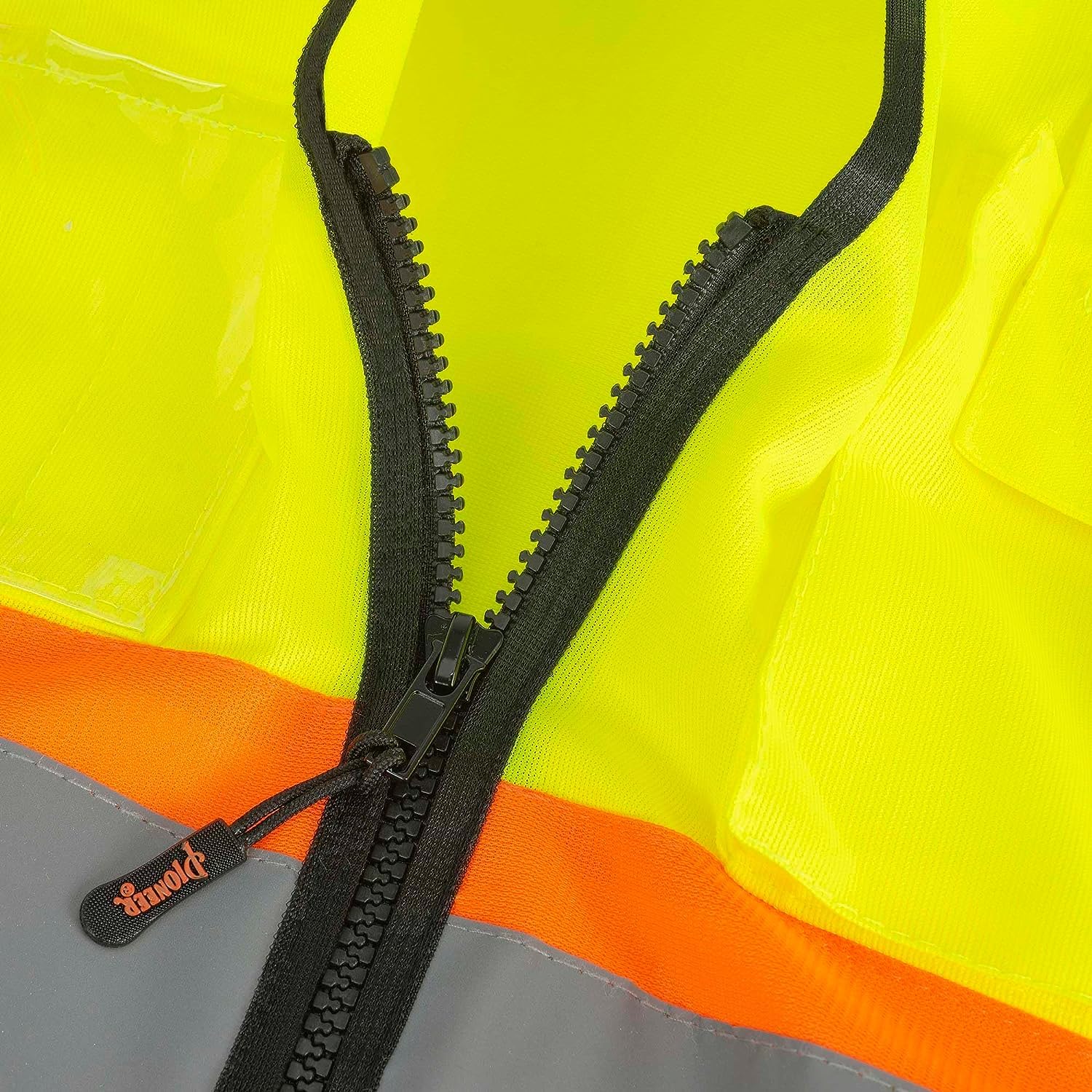 Pioneer Hi-Vis Reflective Safety Vest, Solid Neon, 8 Pockets, Zipper, Adjustable