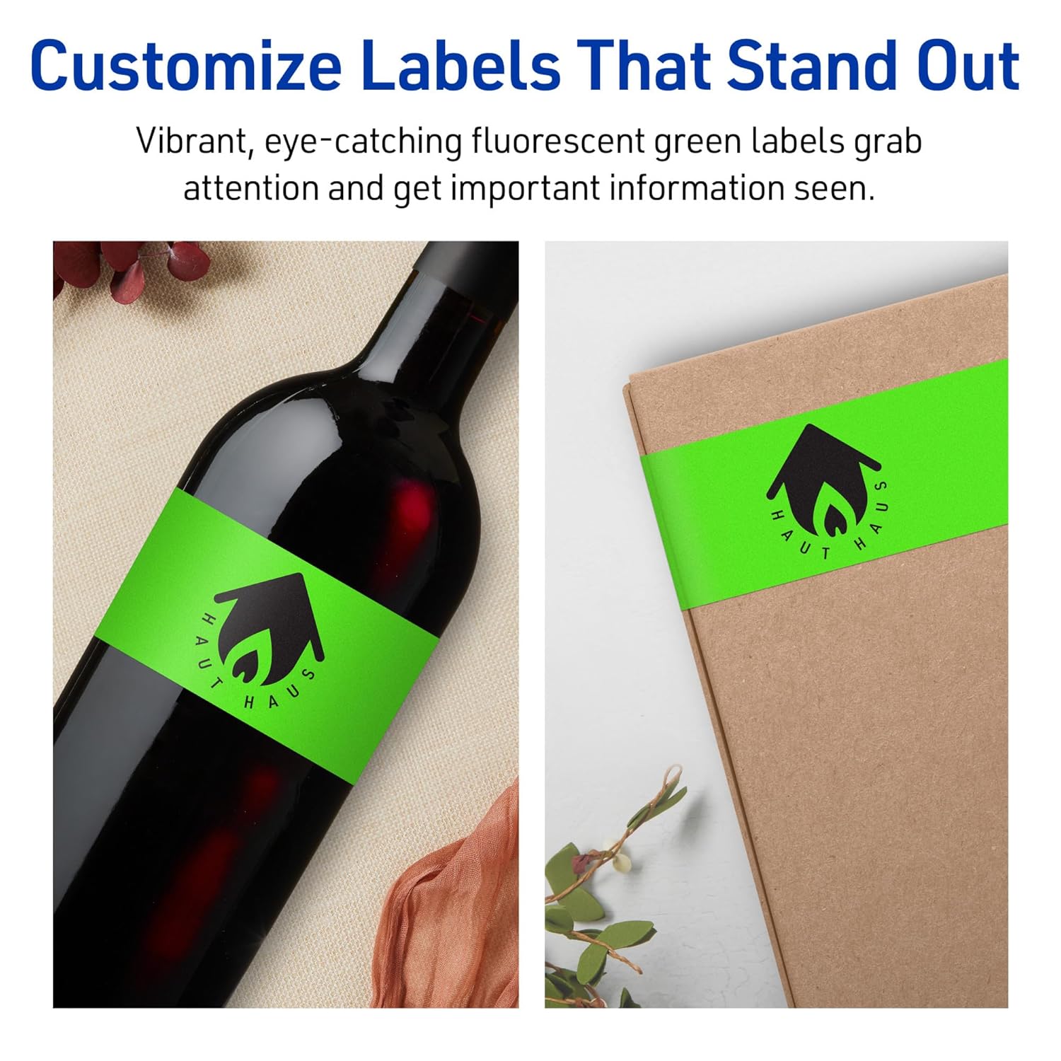 Avery Printable Rectangle Labels, Sure Feed Technology, 2.25" x 7.75", Neon Green, Print-to-the-Edge, Laser/Inkjet