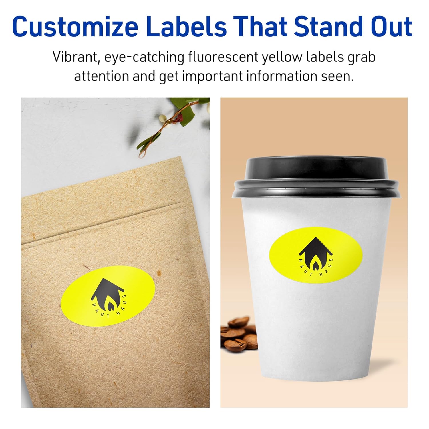 Avery Printable Oval Labels, Sure Feed Technology, 1-1/8" x 2-1/4", Neon Yellow Labels, Print-to-The-Edge