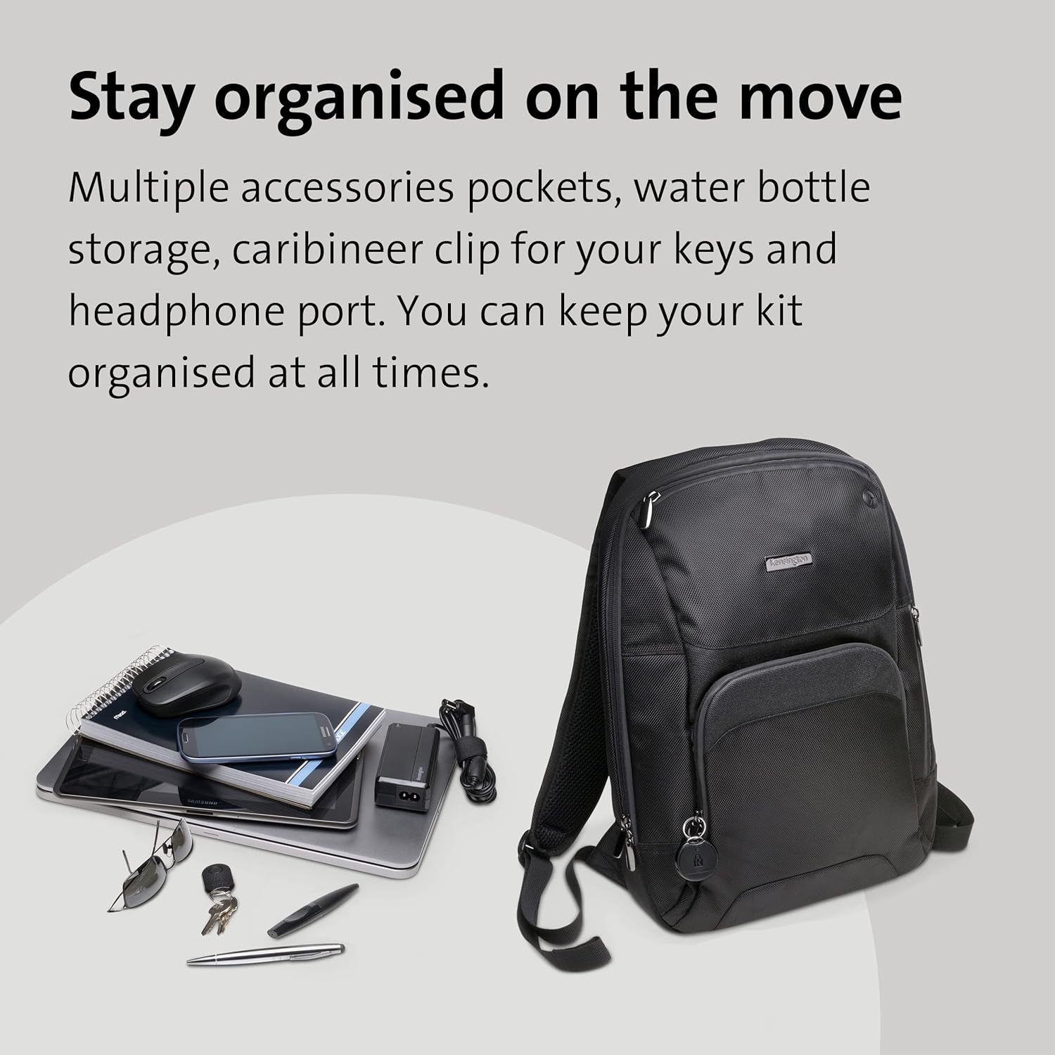 KENSINGTON Laptop Backpack — Padded Shoulder Straps, Side Pocket