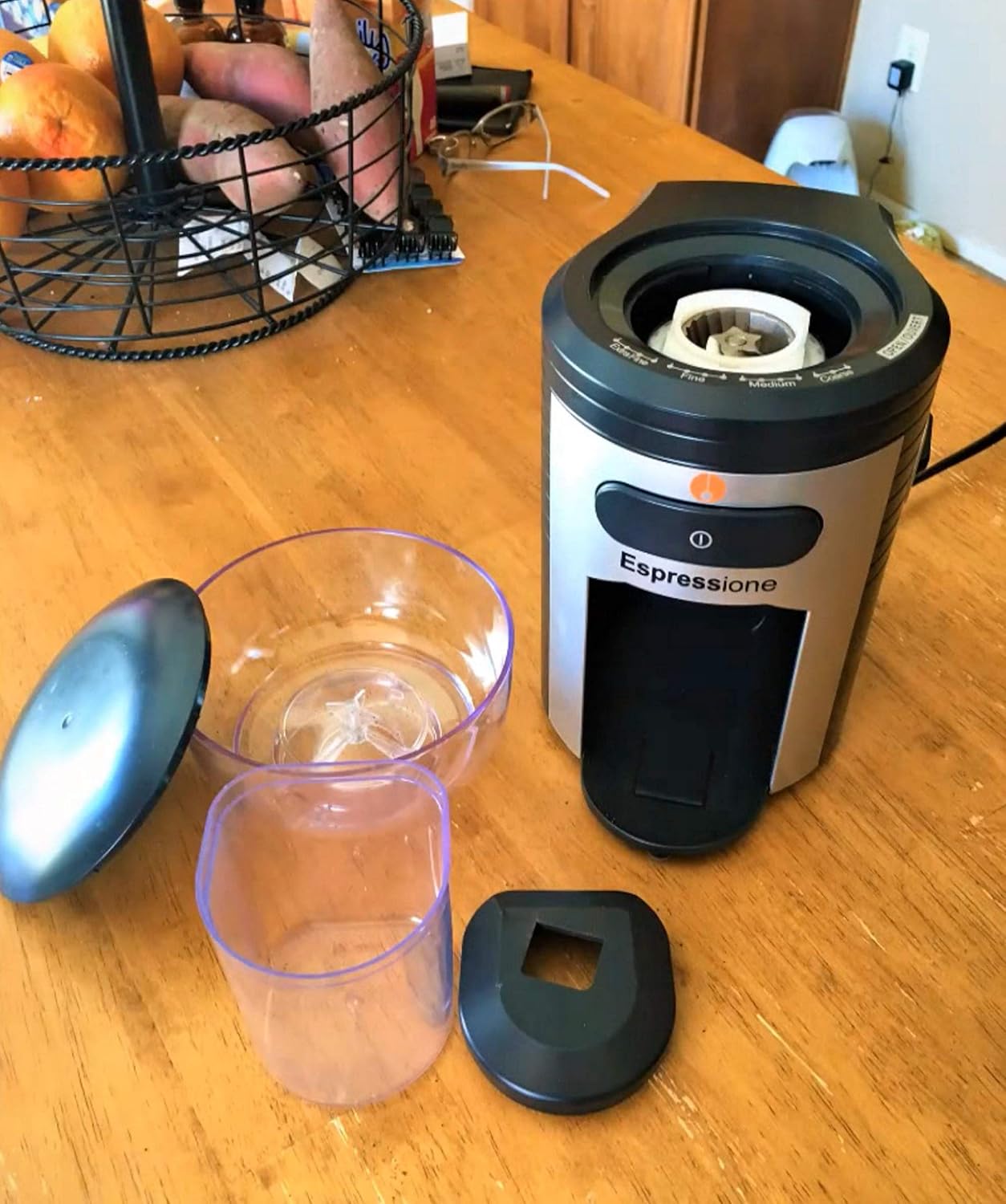 Espressione Professional Conical Burr Coffee Grinder, 8.5-Oz Hopper, 15-Level, Black/Silver