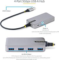 StarTech.com 4-Port USB Hub - USB 3.0 5Gbps, Bus Powered, USB-A to 4X USB-A Hub w/Optional Auxiliary Power Input - Portable Desktop/Laptop USB Hub, 1ft/30cm Cable, USB Expansion Hub (5G4AB-USB-A-HUB)