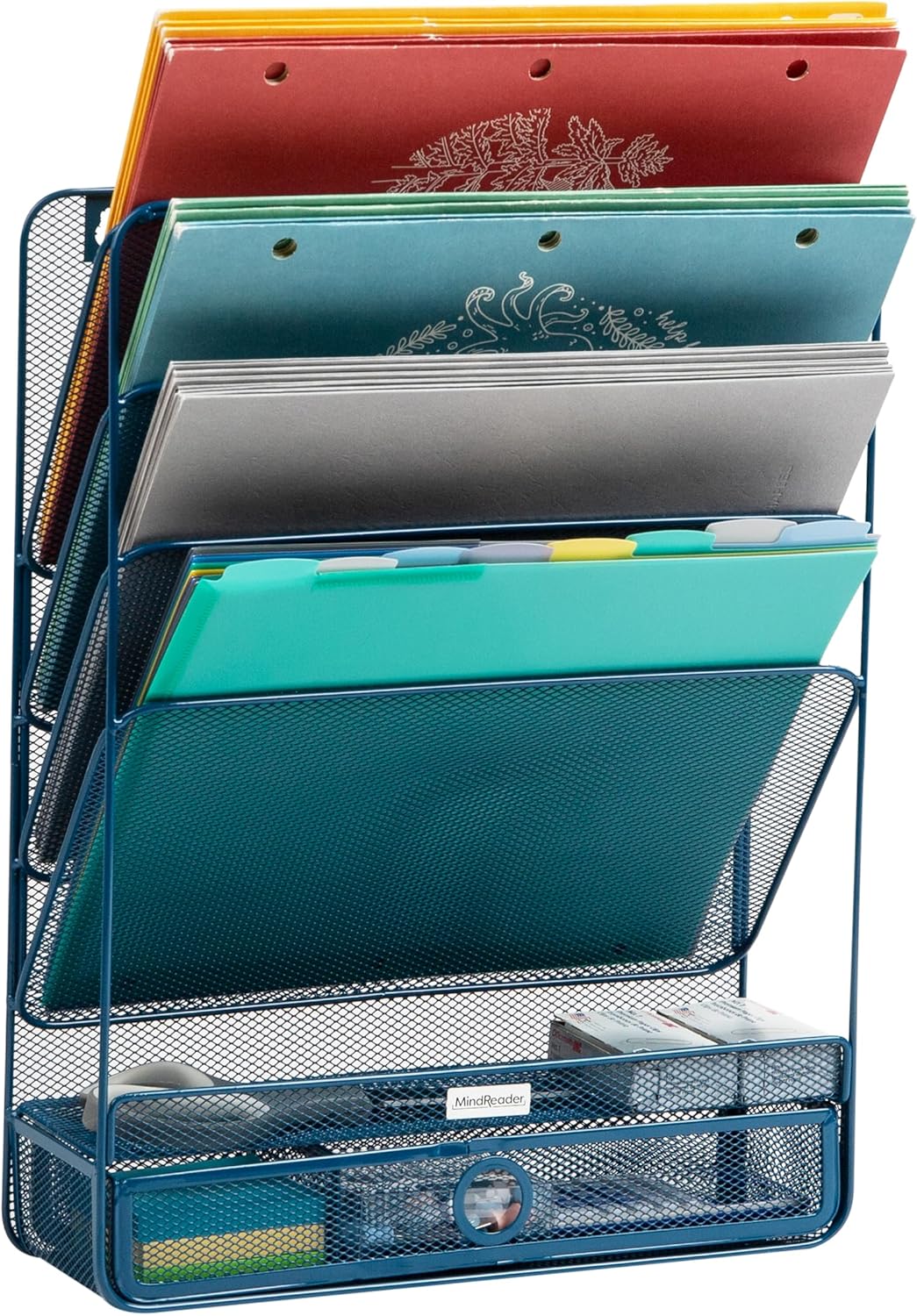 MIND READER 4-Tier Vertical File Organizer, Desktop & Wall Mount, Metal