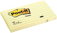 Post-it Notes, 3 in x 5 in, 12 Pads, 100 Sheets/Pad, Clean Removal, Canary Yellow, Lined
