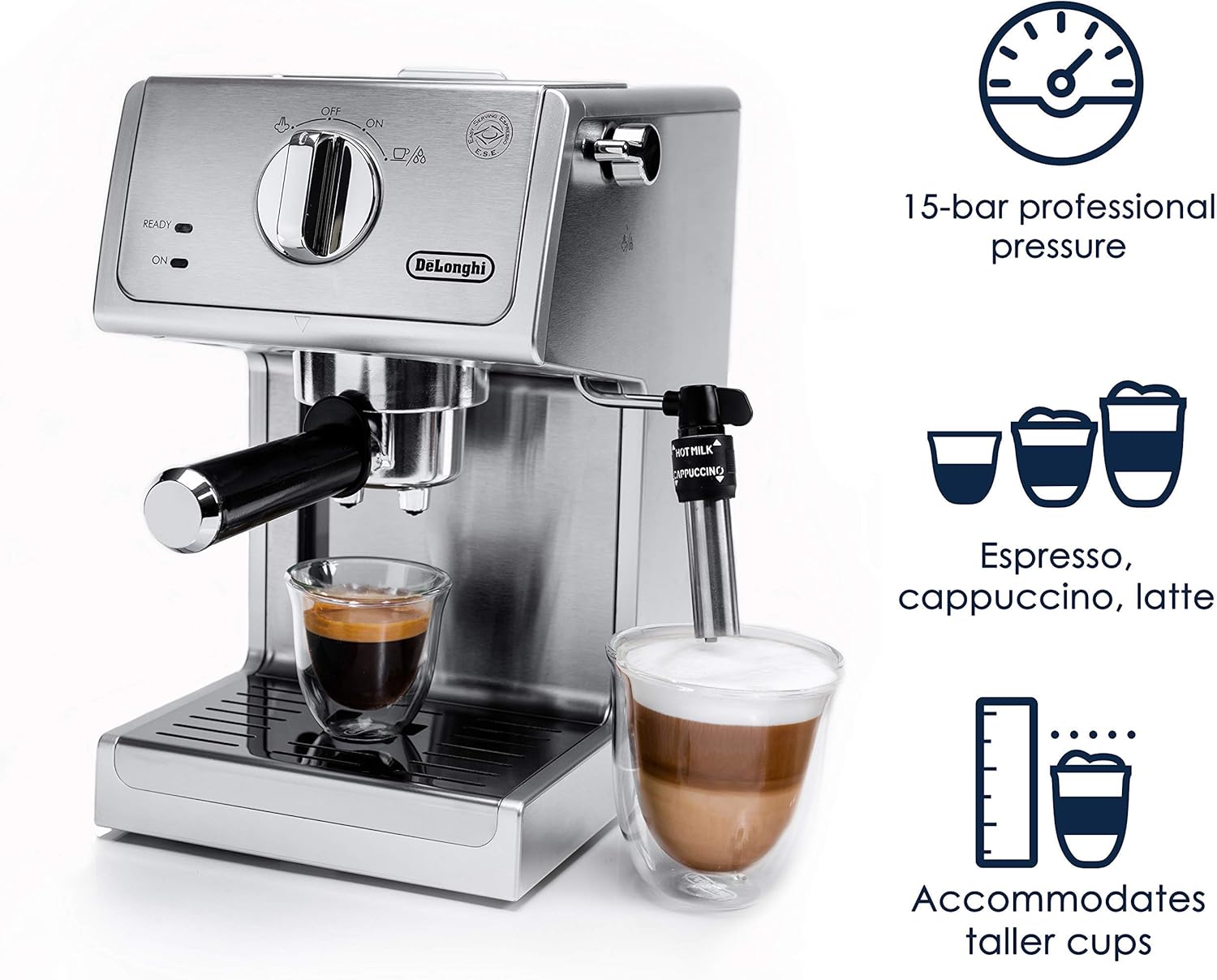 De'Longhi 15 Bar Pump Espresso and Cappuccino Machine with Premium Adjustable Frother, Stainless Steel