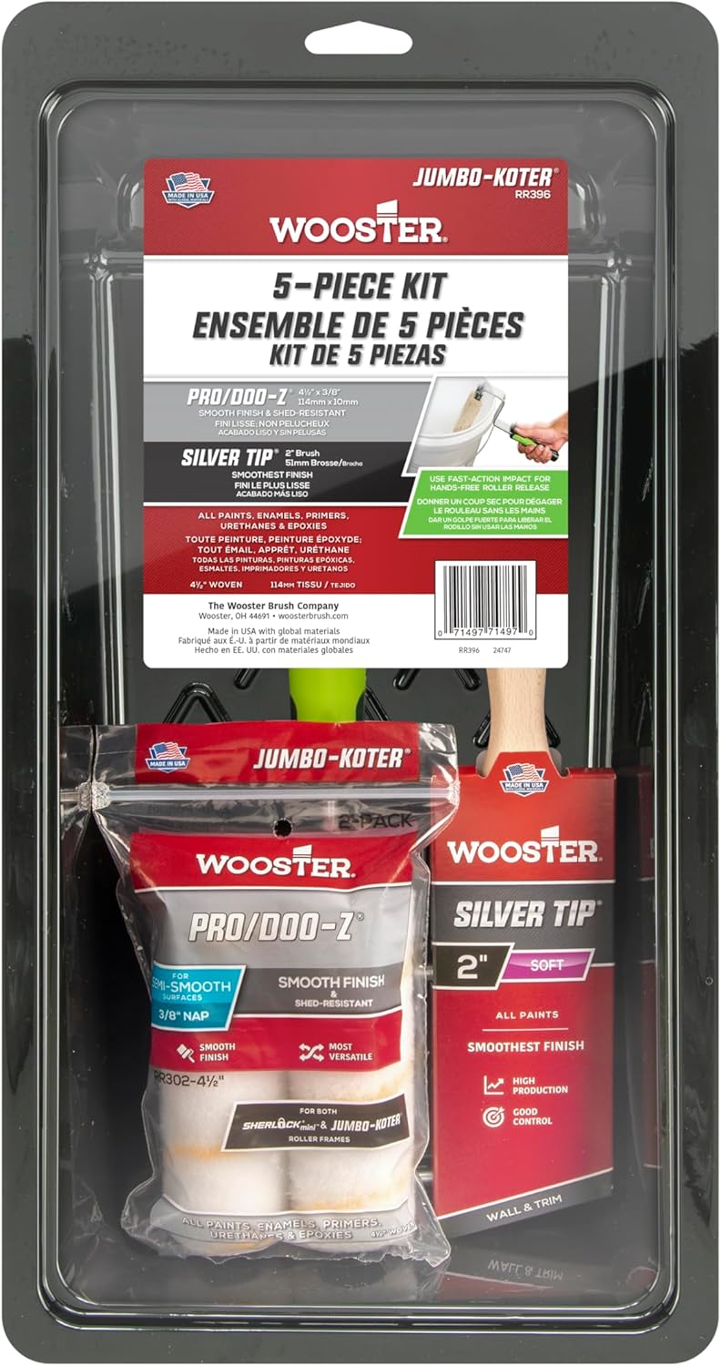 Wooster RR396-4 1/2 Jumbo-Koter and Silver Tip 5-Piece Kit 4 1/2" and 2"