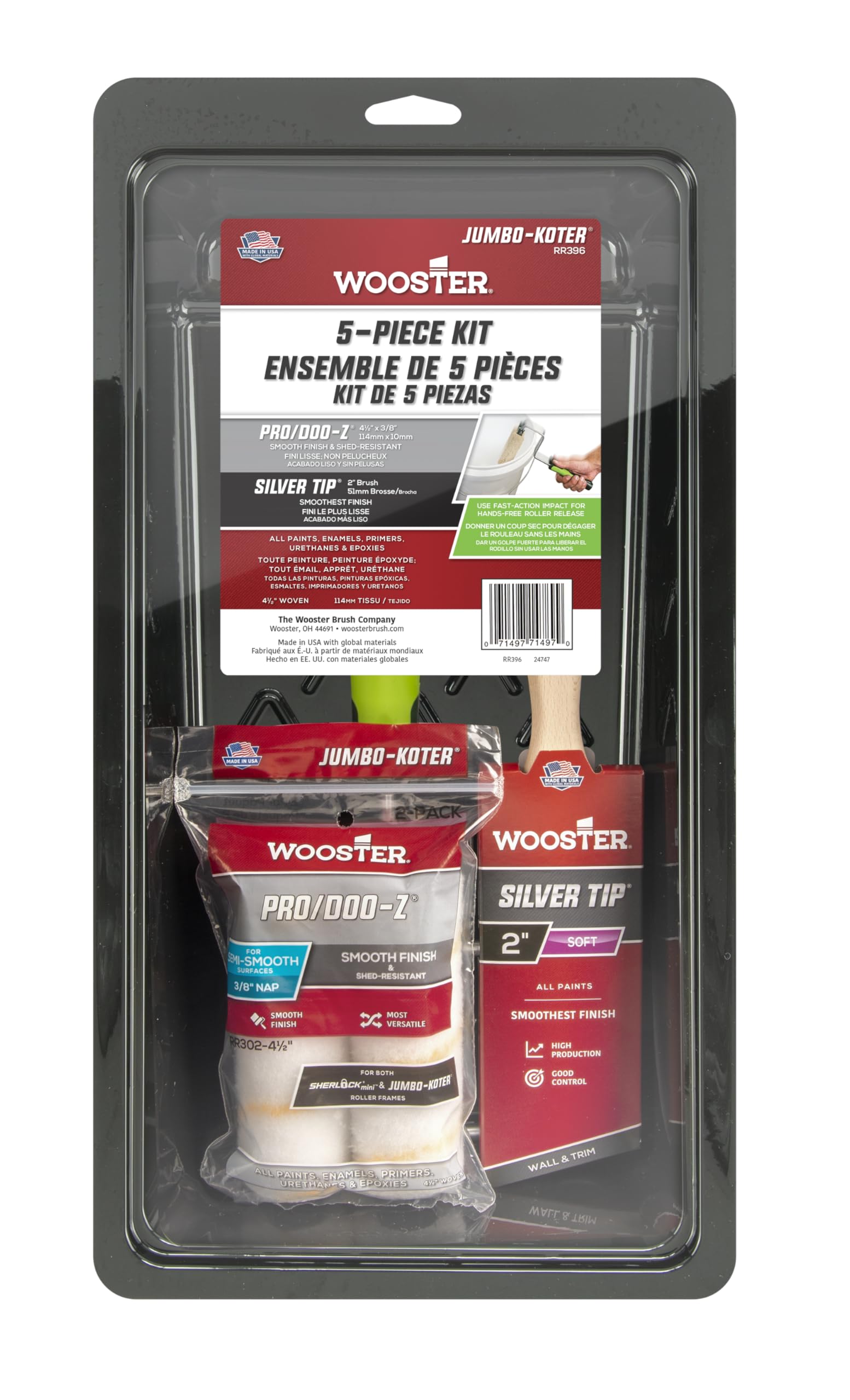 Wooster RR396-4 1/2 Jumbo-Koter and Silver Tip 5-Piece Kit 4 1/2" and 2"