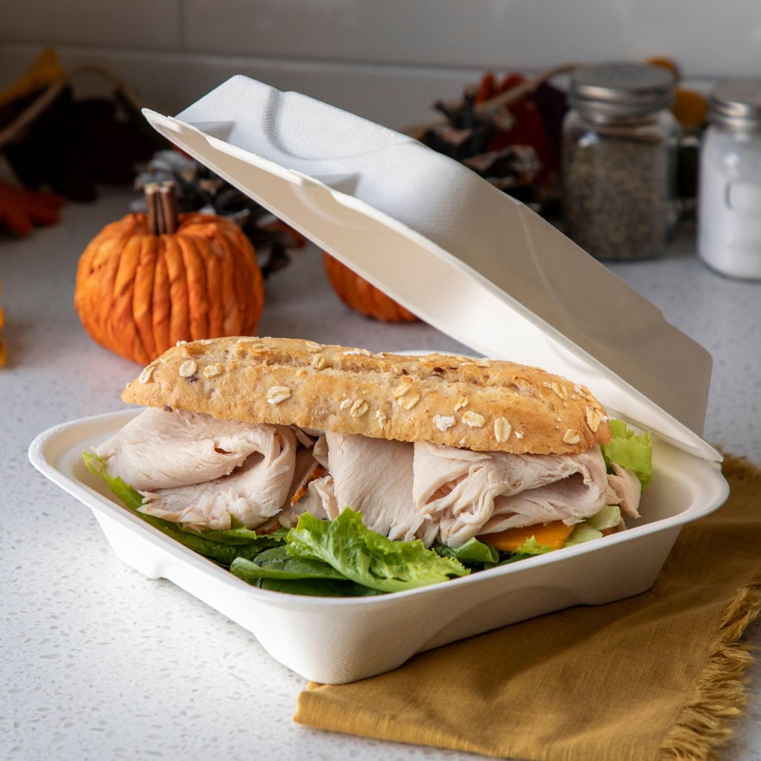 Eco-Products Compostable Bagasse Molded-Fiber Hinged Clamshell Containers