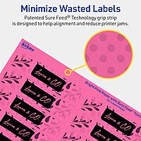 Avery Printable Rectangle Labels, Sure Feed Technology, 1" x 4", Bright Pink