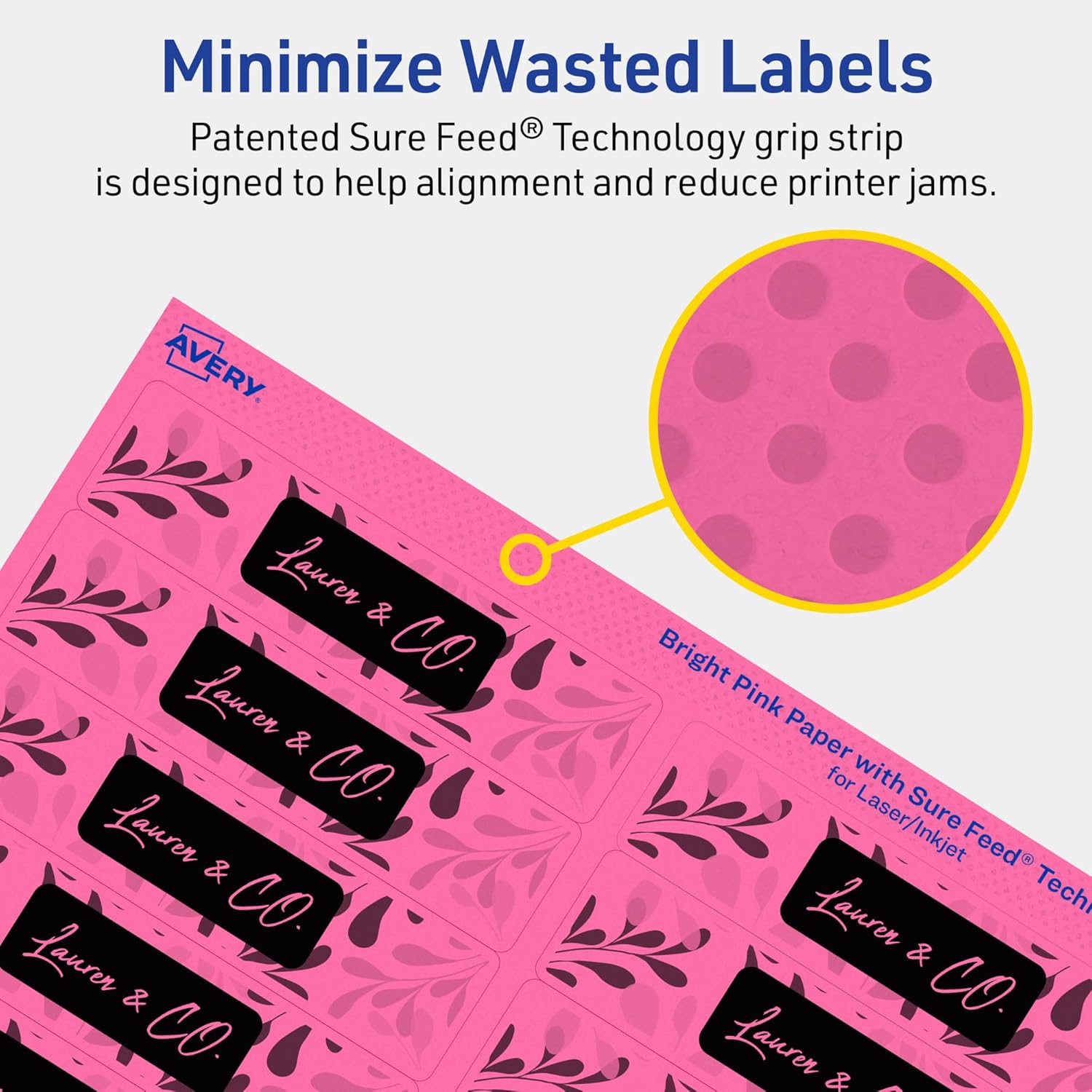 Avery Printable Rectangle Labels, Sure Feed Technology, 1" x 4", Bright Pink