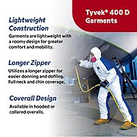 DuPont Tyvek 400D Protective Coverall with ProShield 10 Back, Zipper Front and Elastic Cuffs, White/Blue, 3X-Large, 25-Pack