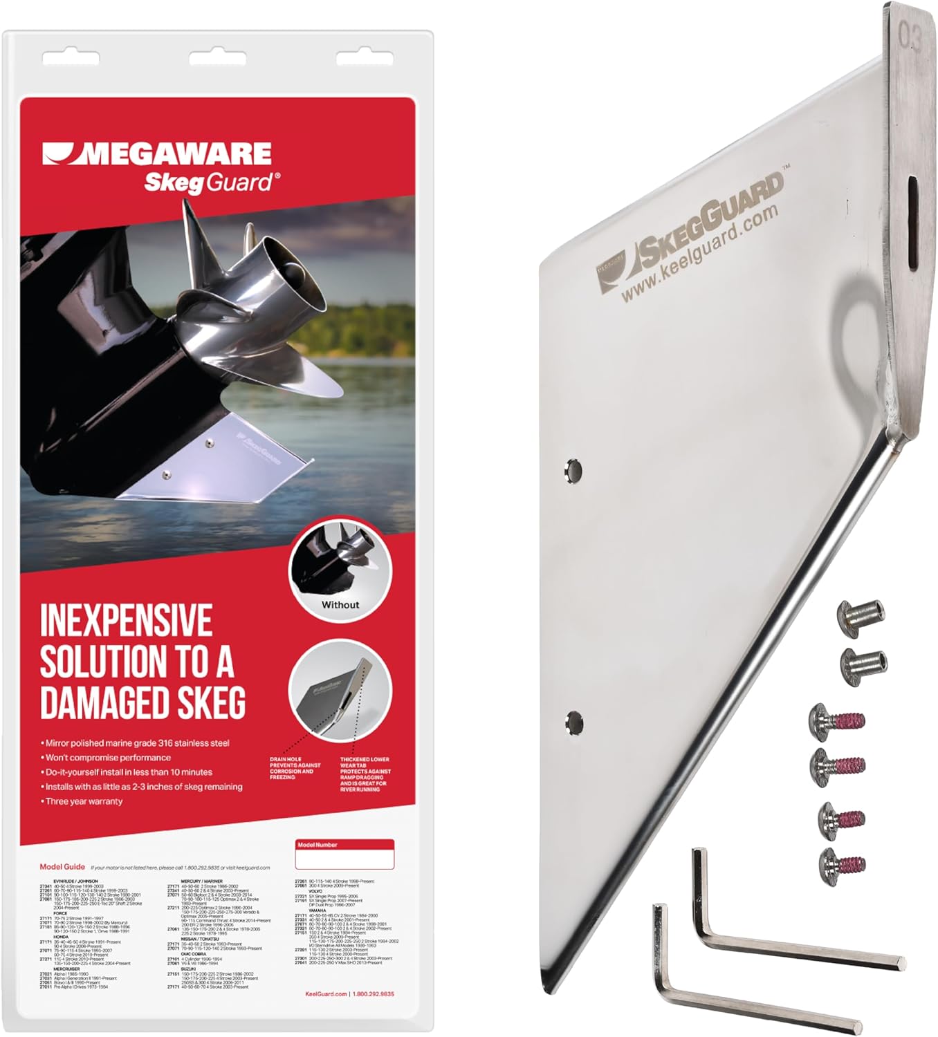 Megaware SkegGuard 27301 Skeg Protector Against Ramp Dragging - Fits Yamaha 200hp 4 Str V6 2002-2018, 225-250hp 1997-Present