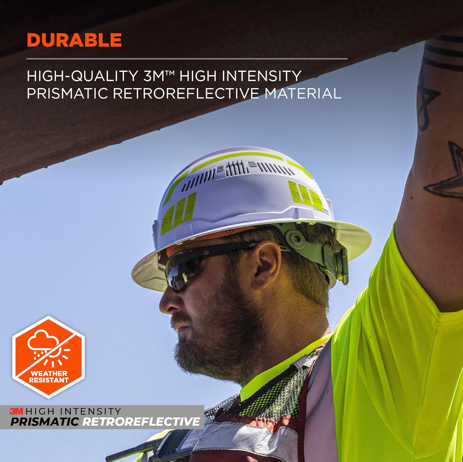 Ergodyne Skullerz 8961 Reflective Hard Hat Stickers, Safety Helmet Strips, Hard Hat Accessories Adhesive Sticker Decal Kit Yellow Pack of 2