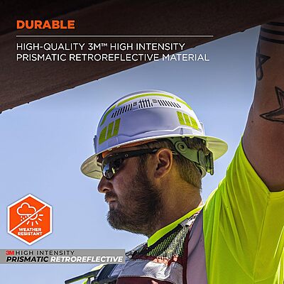 Ergodyne Skullerz 8961 Reflective Hard Hat Stickers, Safety Helmet Strips, Hard Hat Accessories Adhesive Sticker Decal Kit Yellow Pack of 2