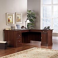 Sauder Palladia L-Shaped Desk with Drawers, File Cabinet Storage & Keyboard Tray